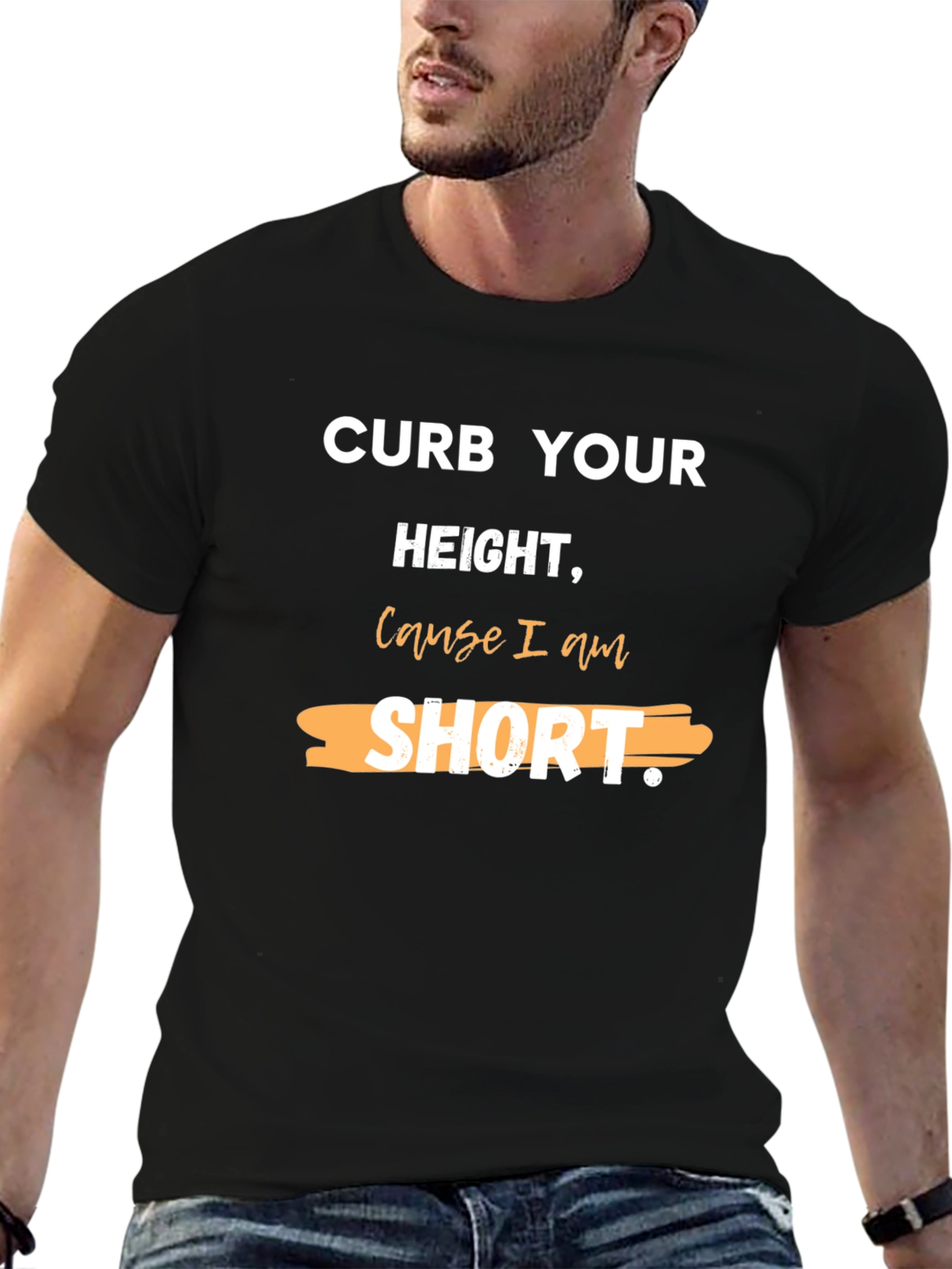 Black Curb Your Height T-Shirt - Funny Short People Tee view 6