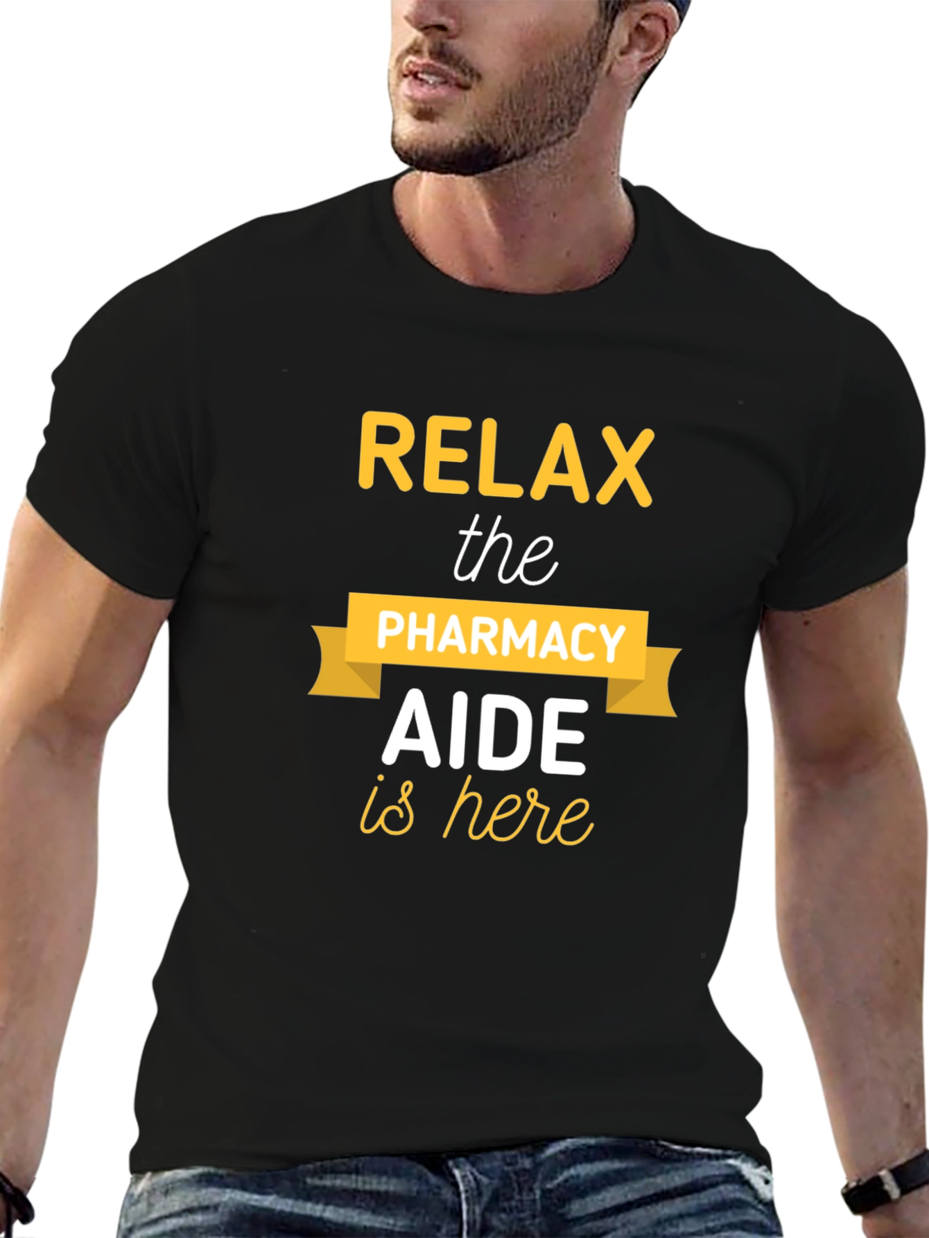 Black Relax Pharmacy Aide T-Shirt - Black Cotton Tee view 6
