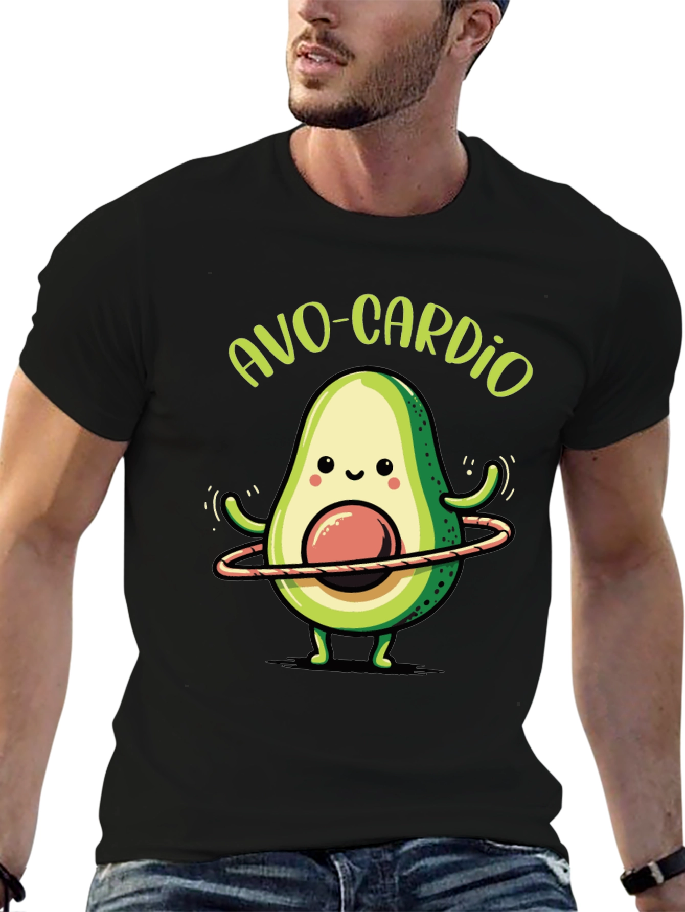 Black Avo-Cardio Black T-Shirt - Avocado Fitness Tee view 6