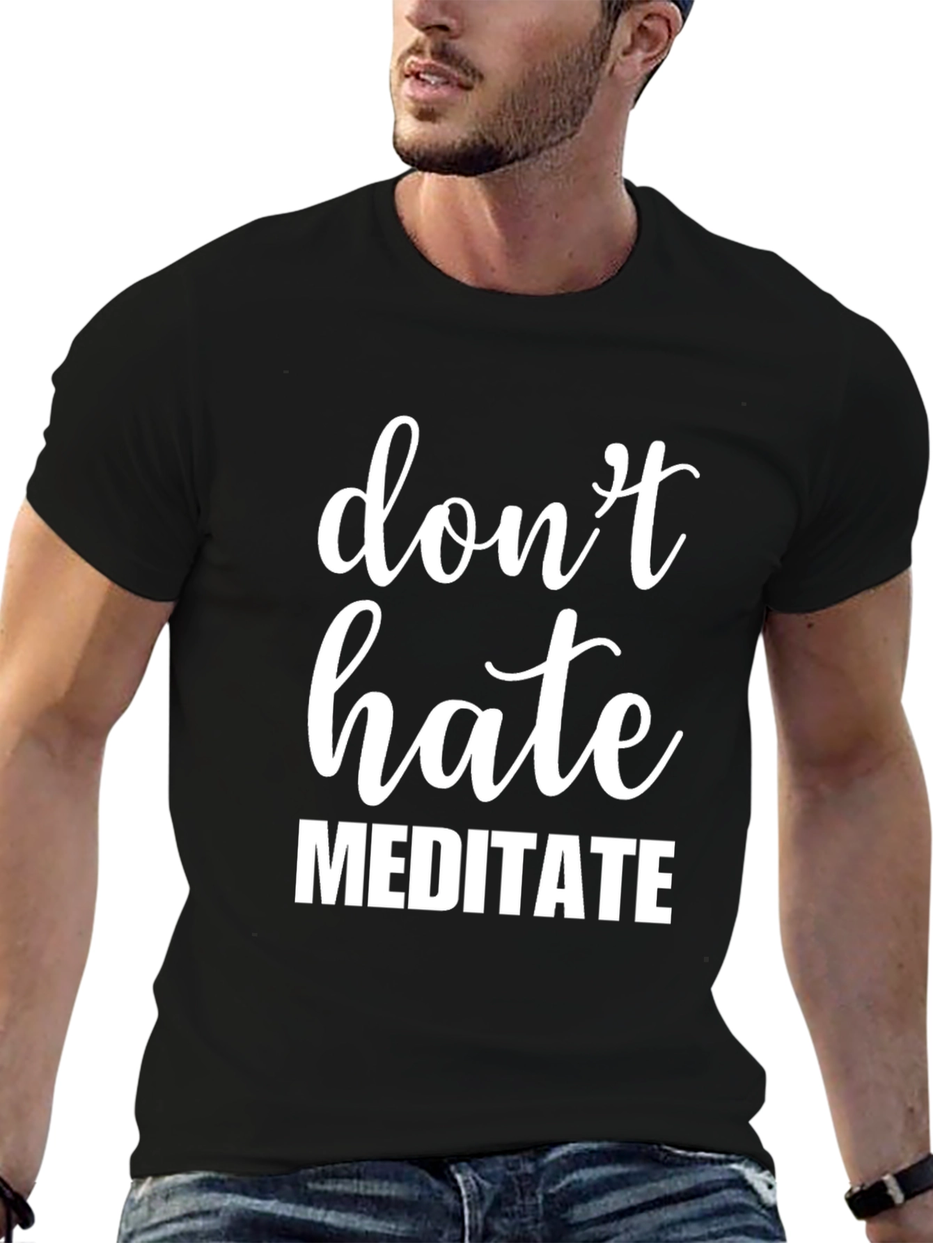 Black Don't Hate Meditate Graphic Tee - Men's Black T-Shirt view 6