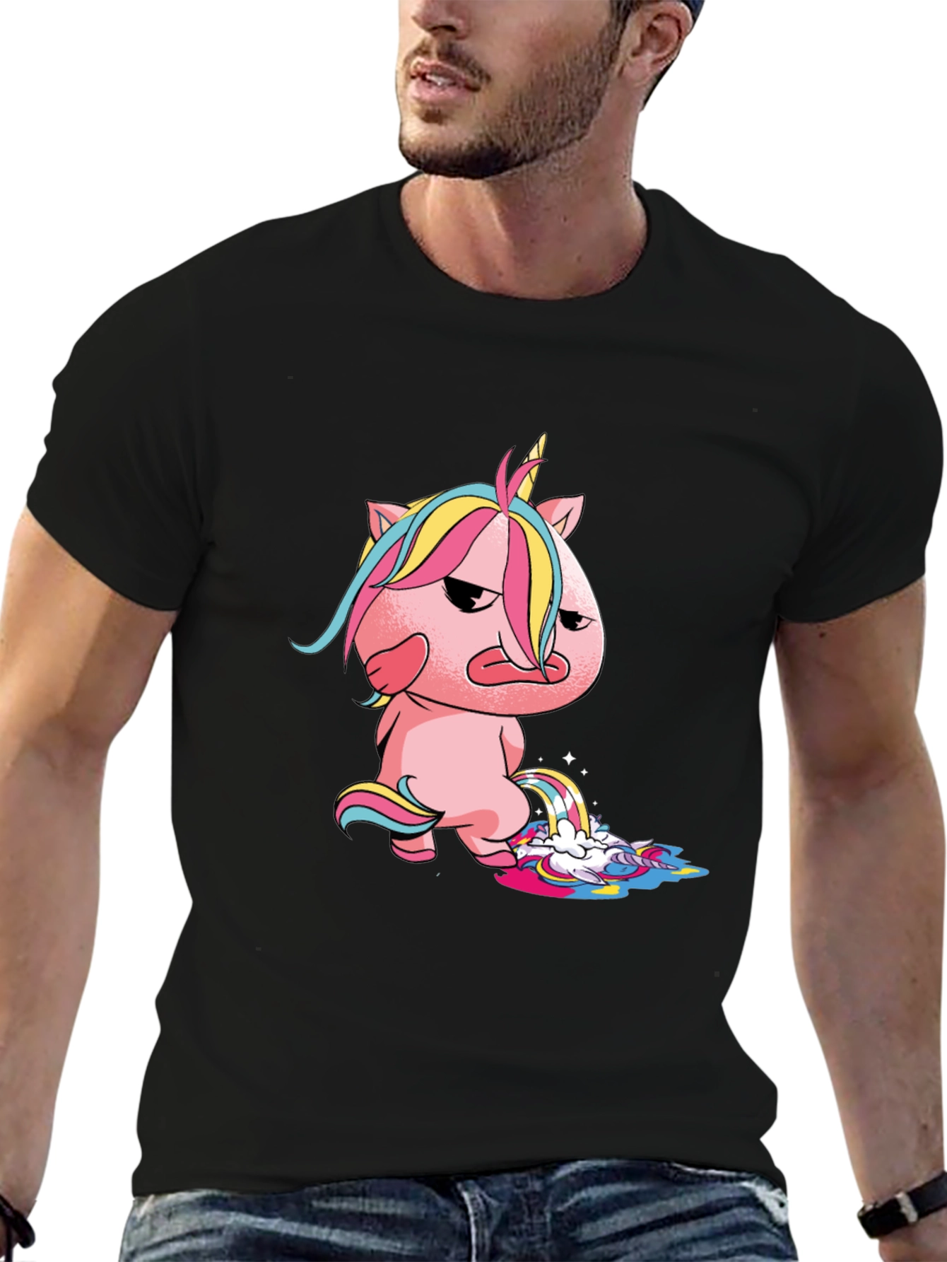 Black Unicorn Rainbow Poop Graphic T-Shirt - Black view 6