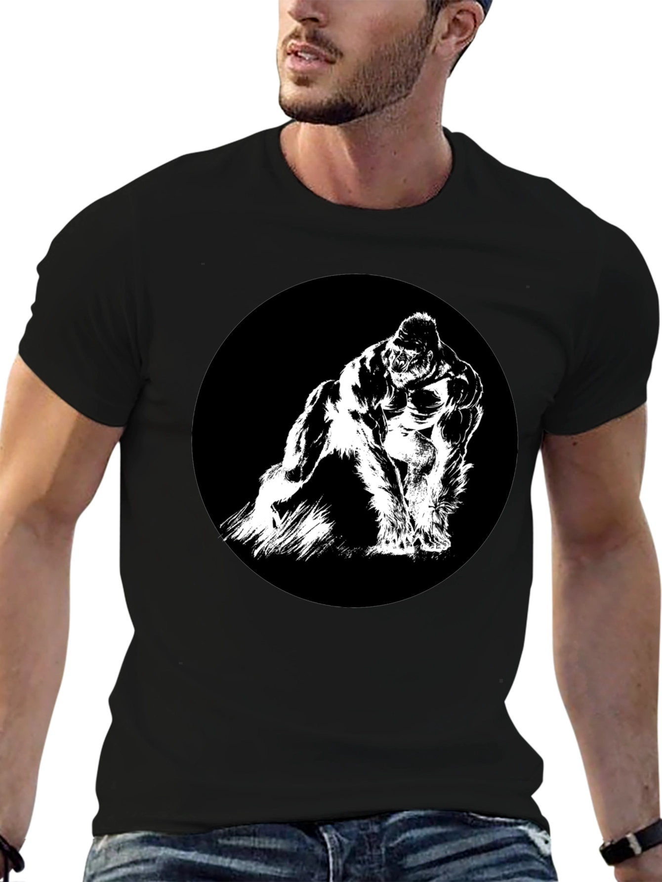 Black Gorilla Graphic Tee - Black Crew Neck T-Shirt view 6