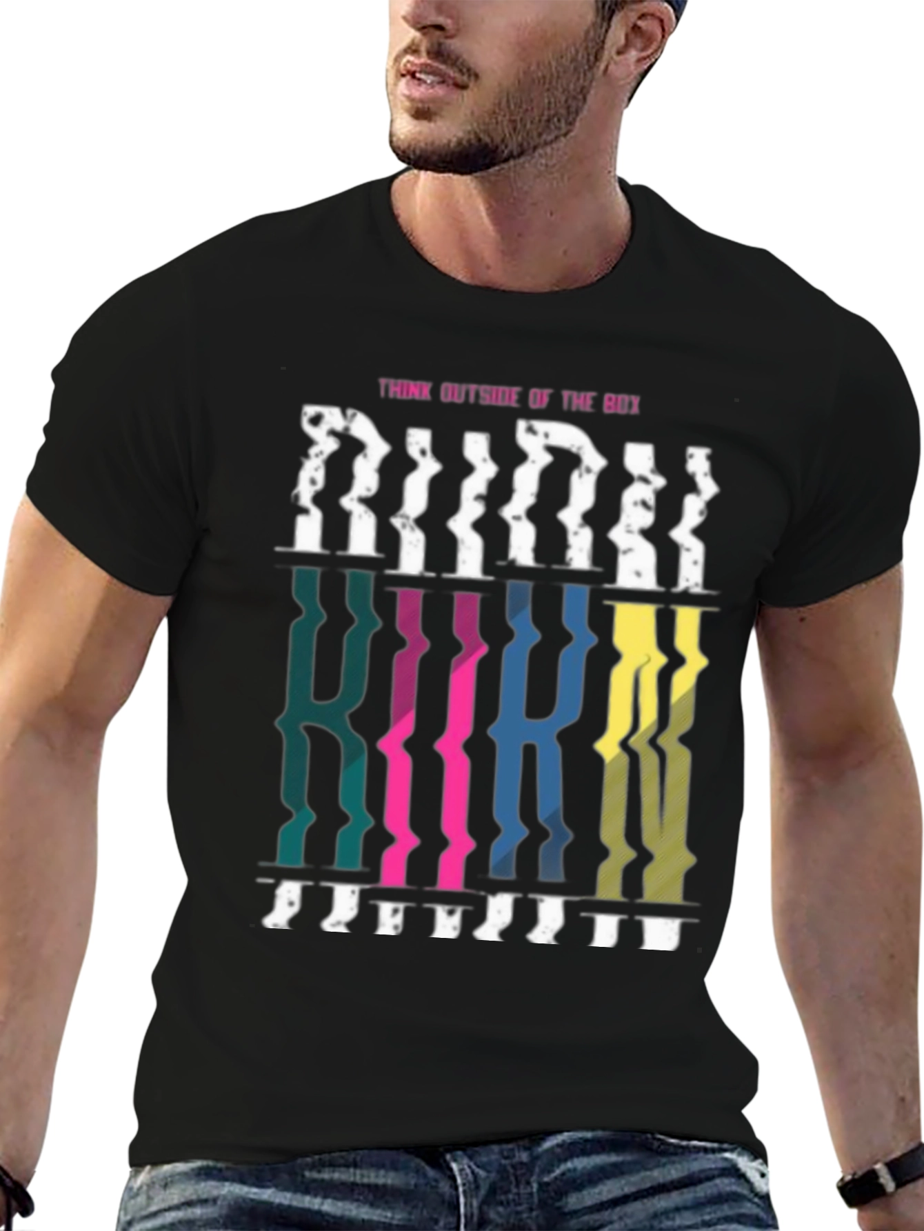 Black Think Outside the Box Graphic Tee - Unique Design T-Shirt view 6