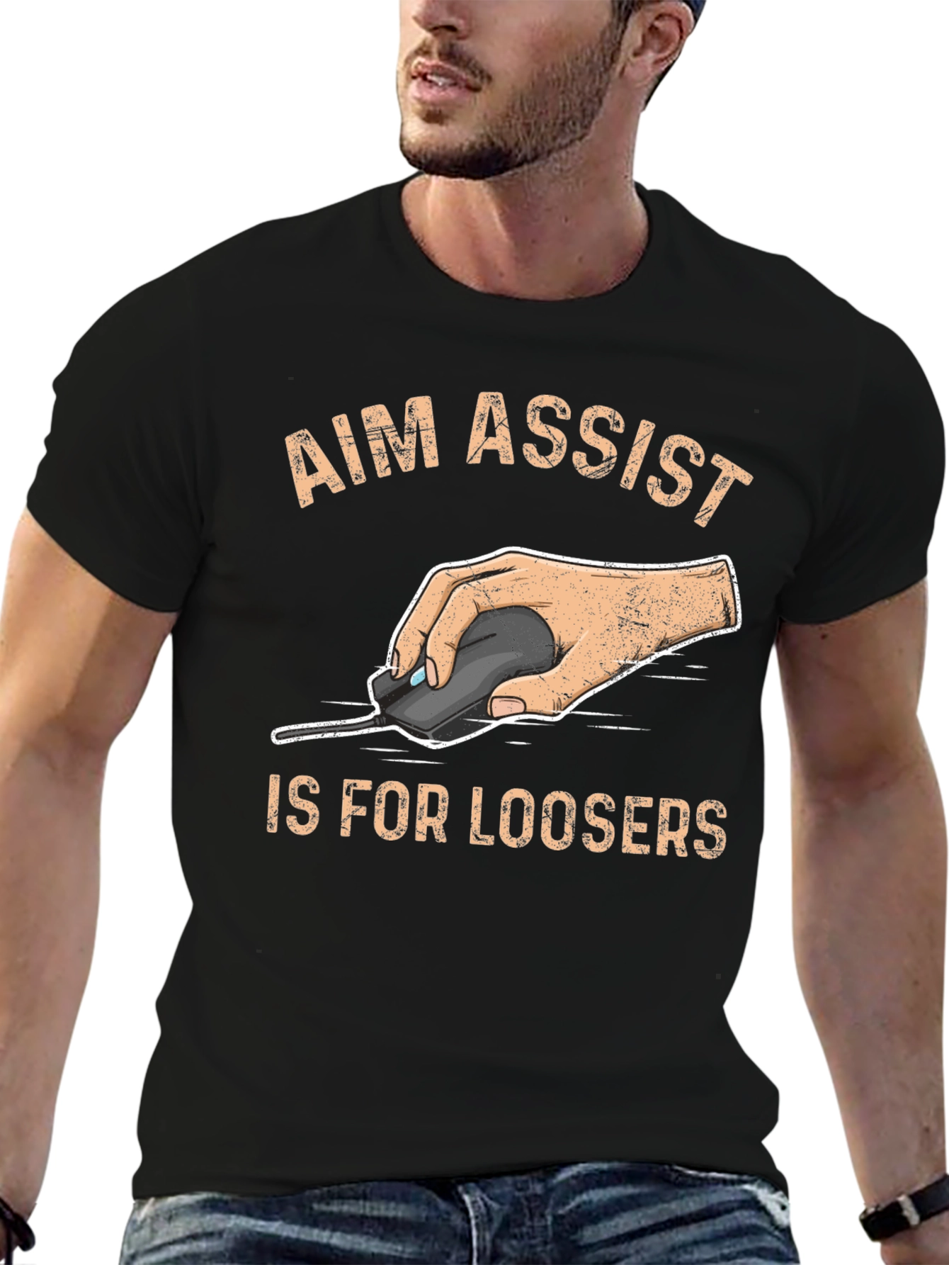 Black Aim Assist Is For Loosers - Gamer T-Shirt view 6