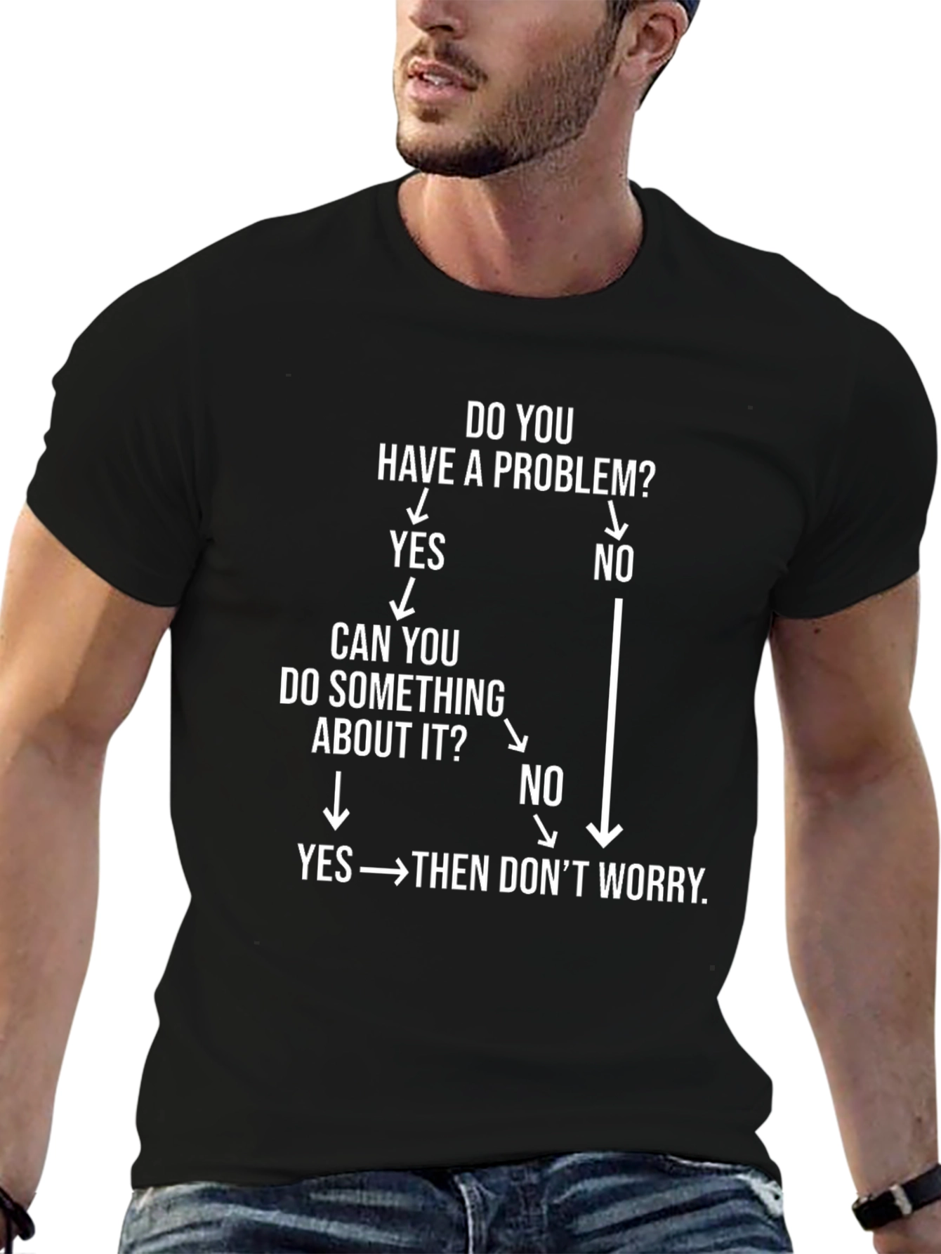 Black Funny Problem Solving Flowchart T-Shirt view 6
