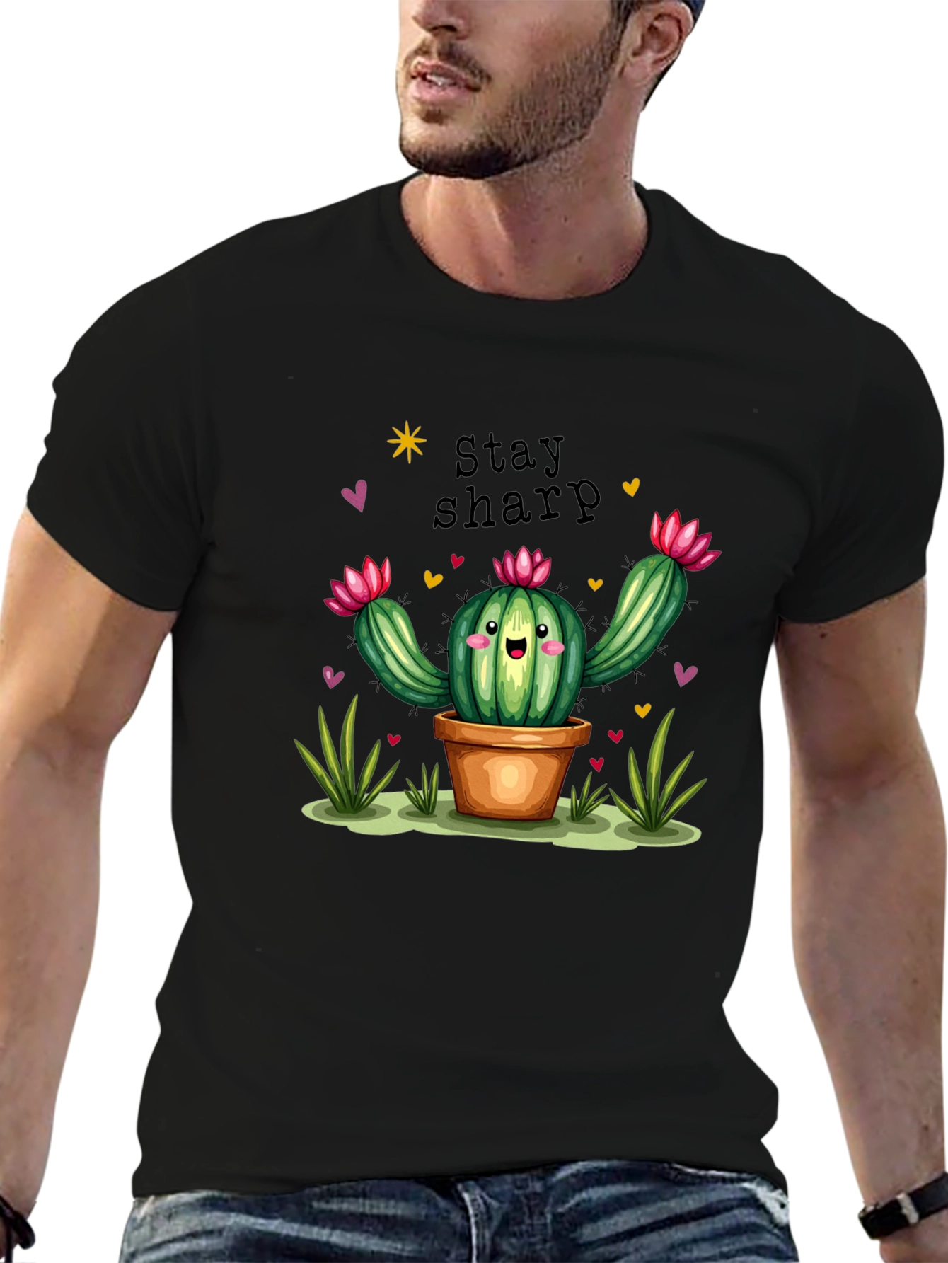 Black Stay Sharp Cactus Graphic T-Shirt view 6