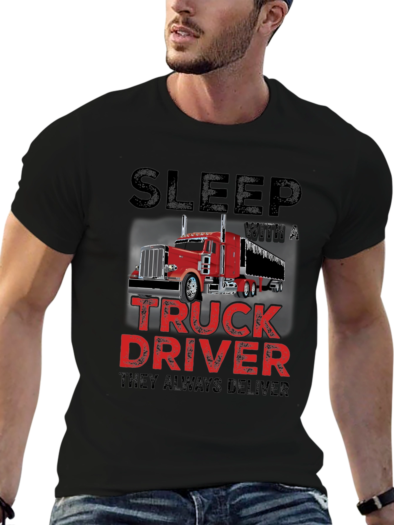 Black Sleep With a Truck Driver T-Shirt view 6