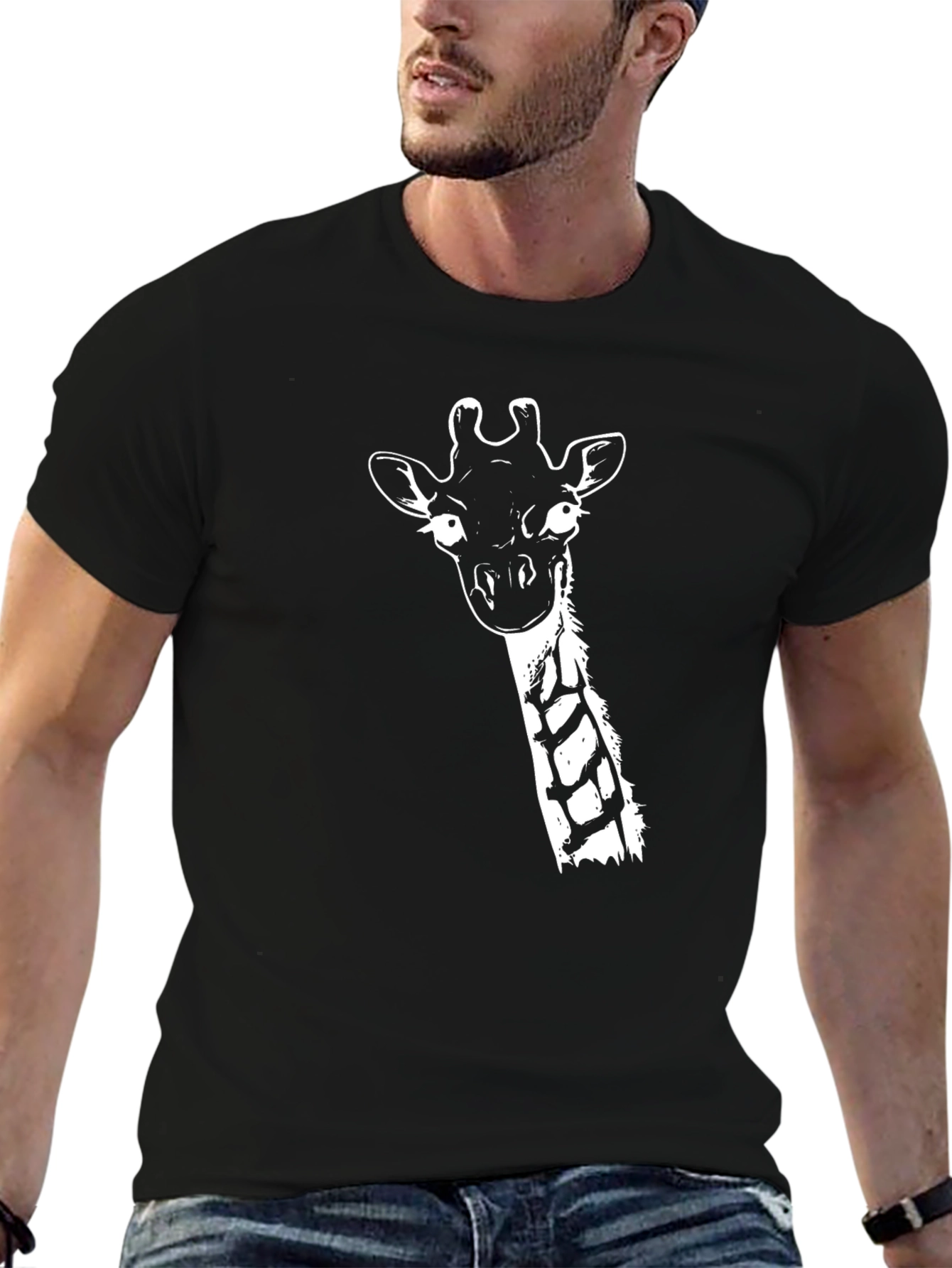 Black Giraffe Graphic Print Black T-Shirt view 6