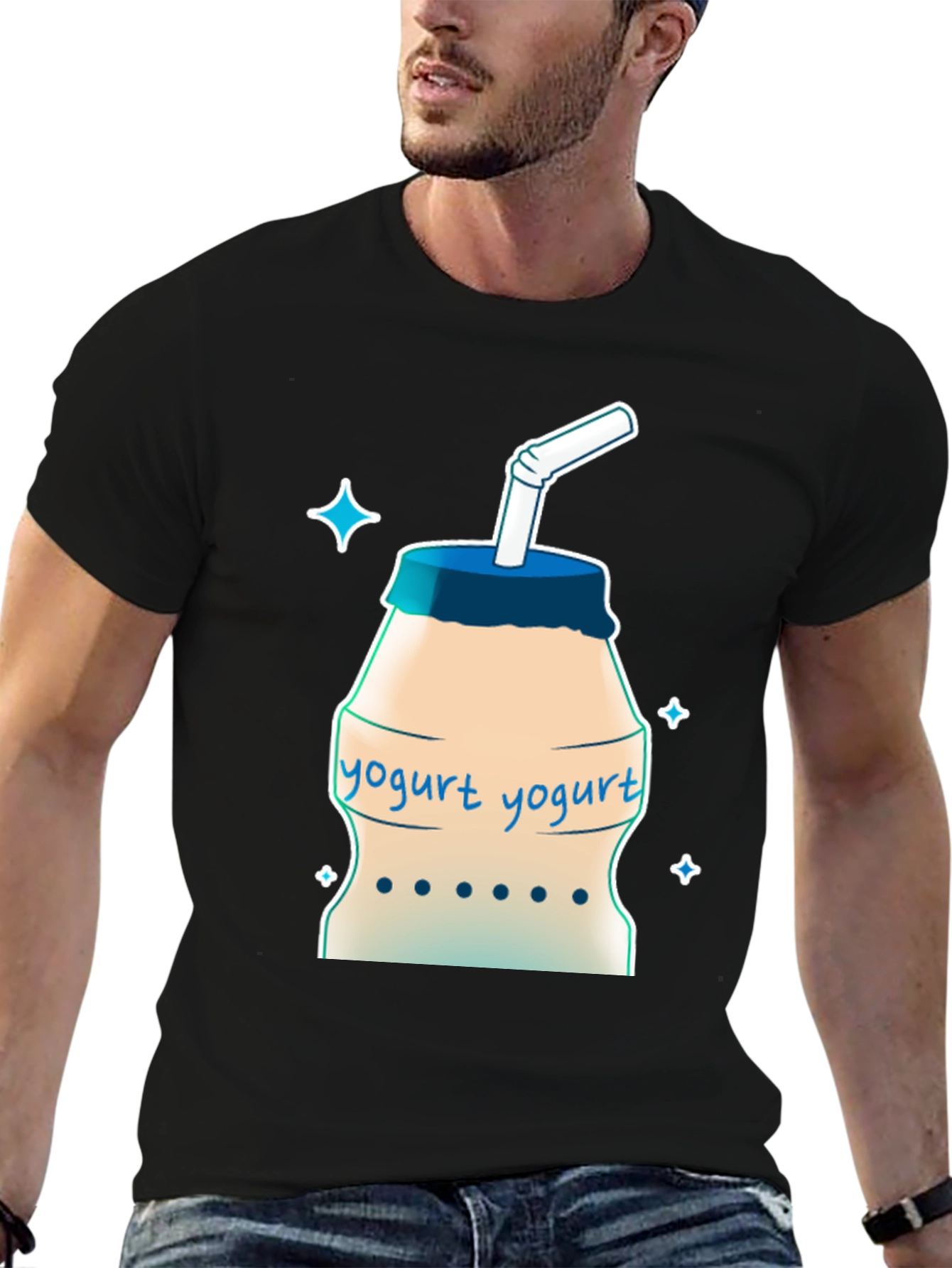 Black Yogurt Drink T-Shirt - Cool Graphic Tee view 6