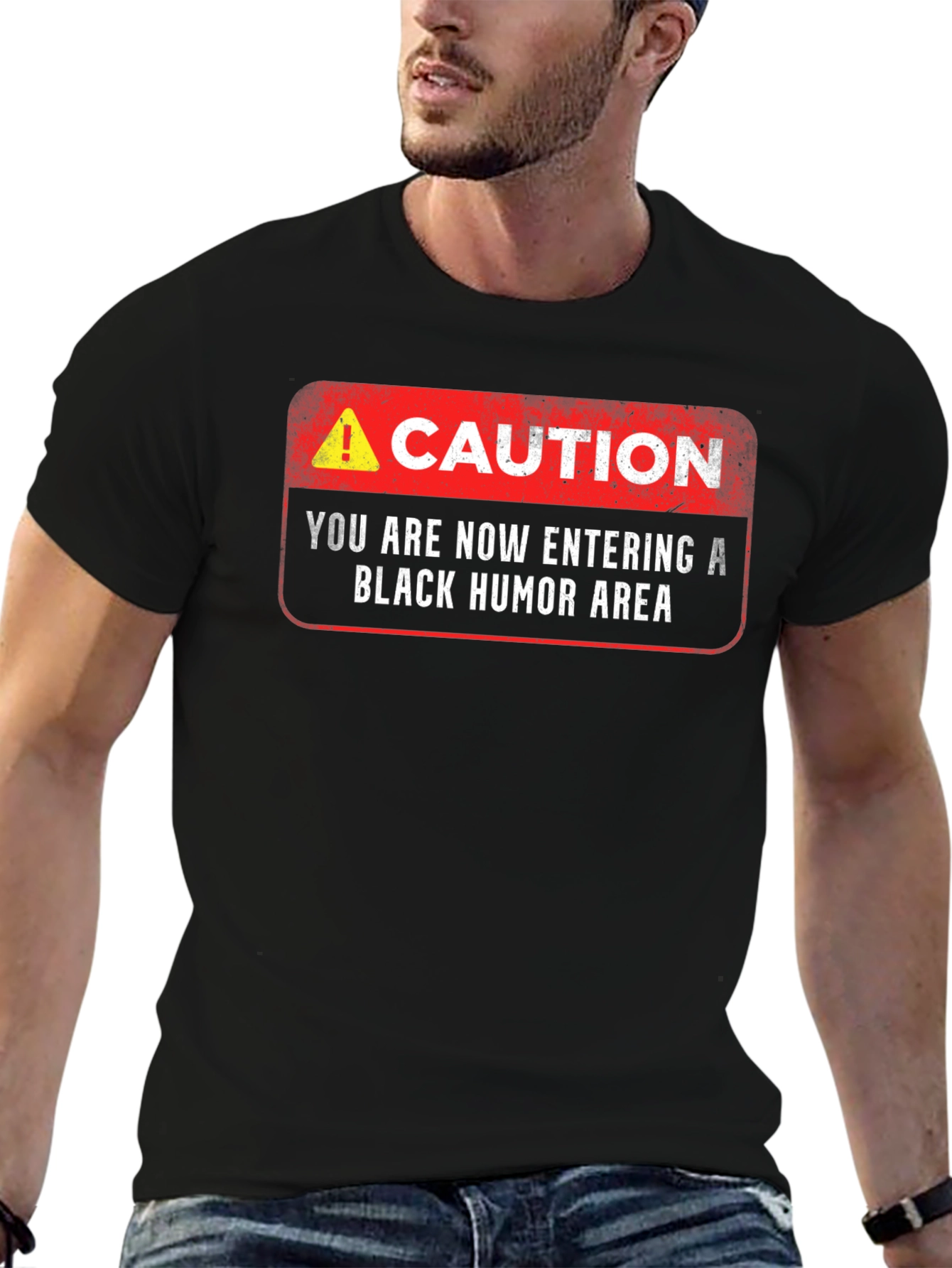 Black Caution: Black Humor Area T-Shirt view 6