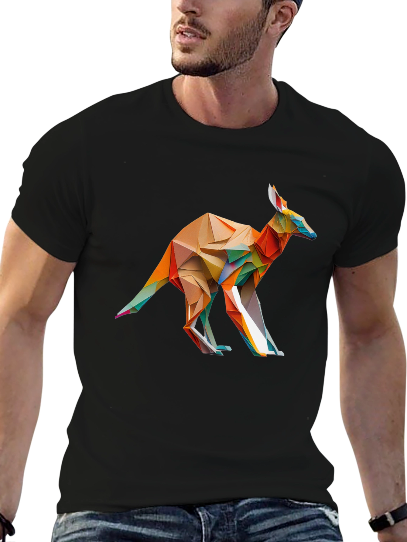 Black Abstract Geometric Kangaroo Black T-Shirt view 6