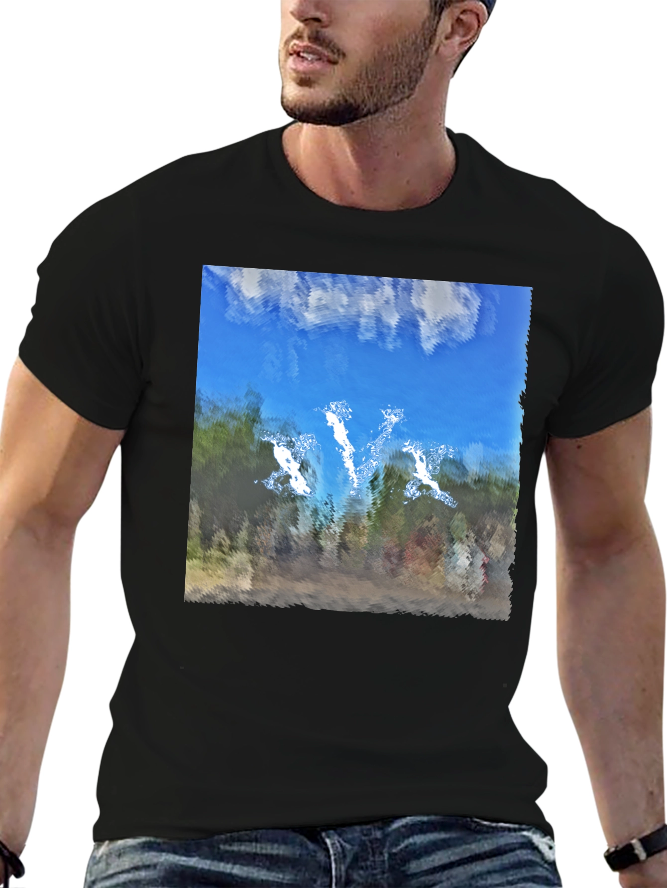 Black Abstract Sky Graphic Black T-Shirt view 6