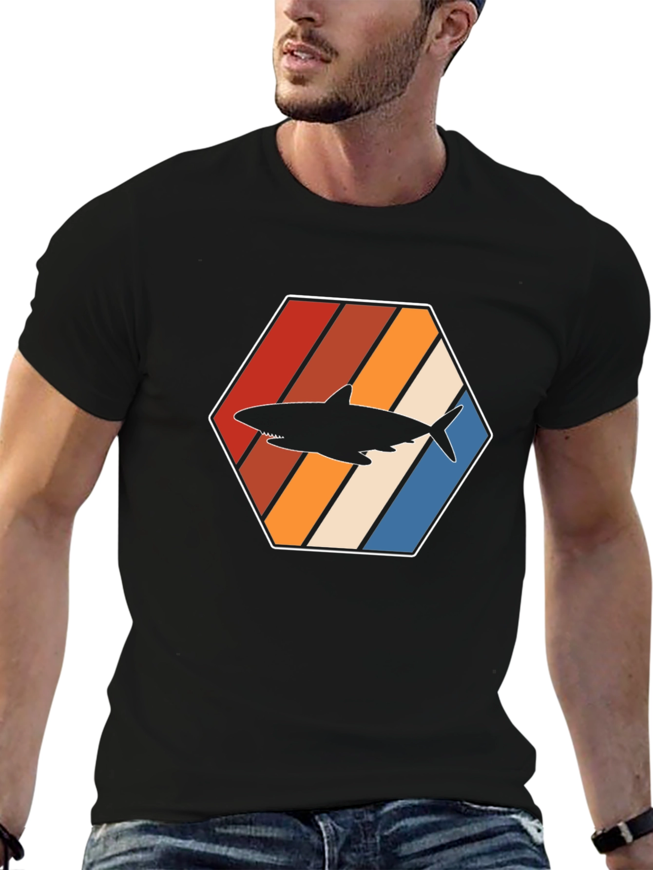 Black Retro Shark Graphic Tee - Black view 6