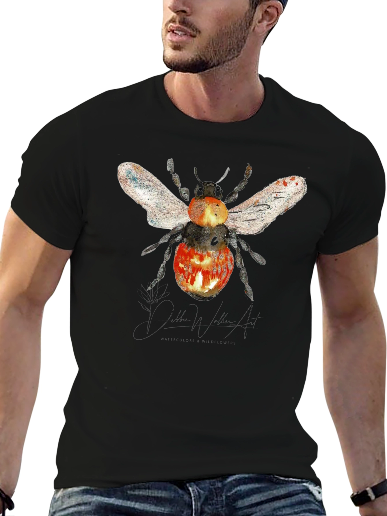 Black Bee Graphic T-Shirt - Artistic Watercolor Design view 6