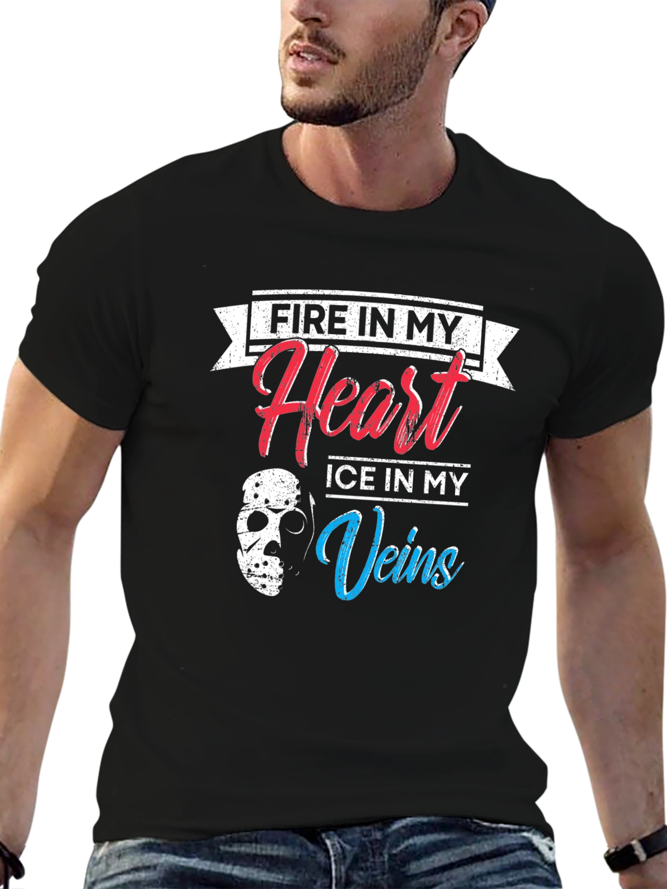 Black Fire Heart Ice Veins Graphic T-Shirt view 6