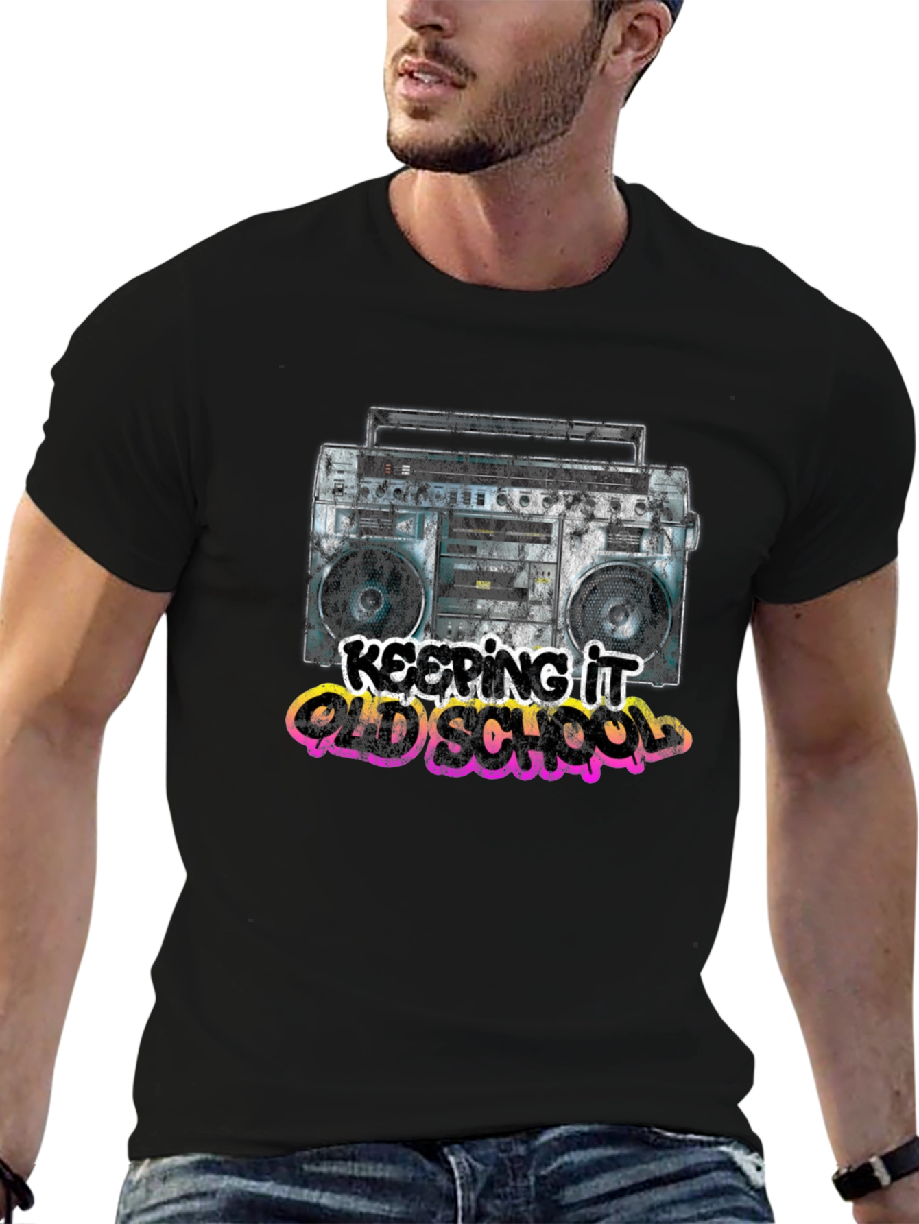 Black Retro Boombox T-Shirt - Keeping It Old School view 6