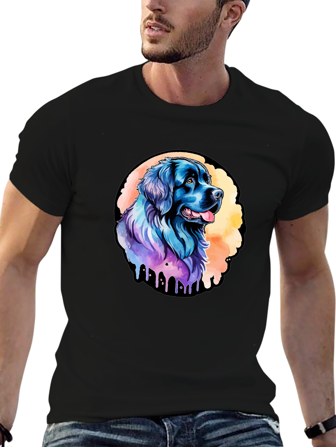 Black Watercolor Dog Graphic Black T-Shirt view 6