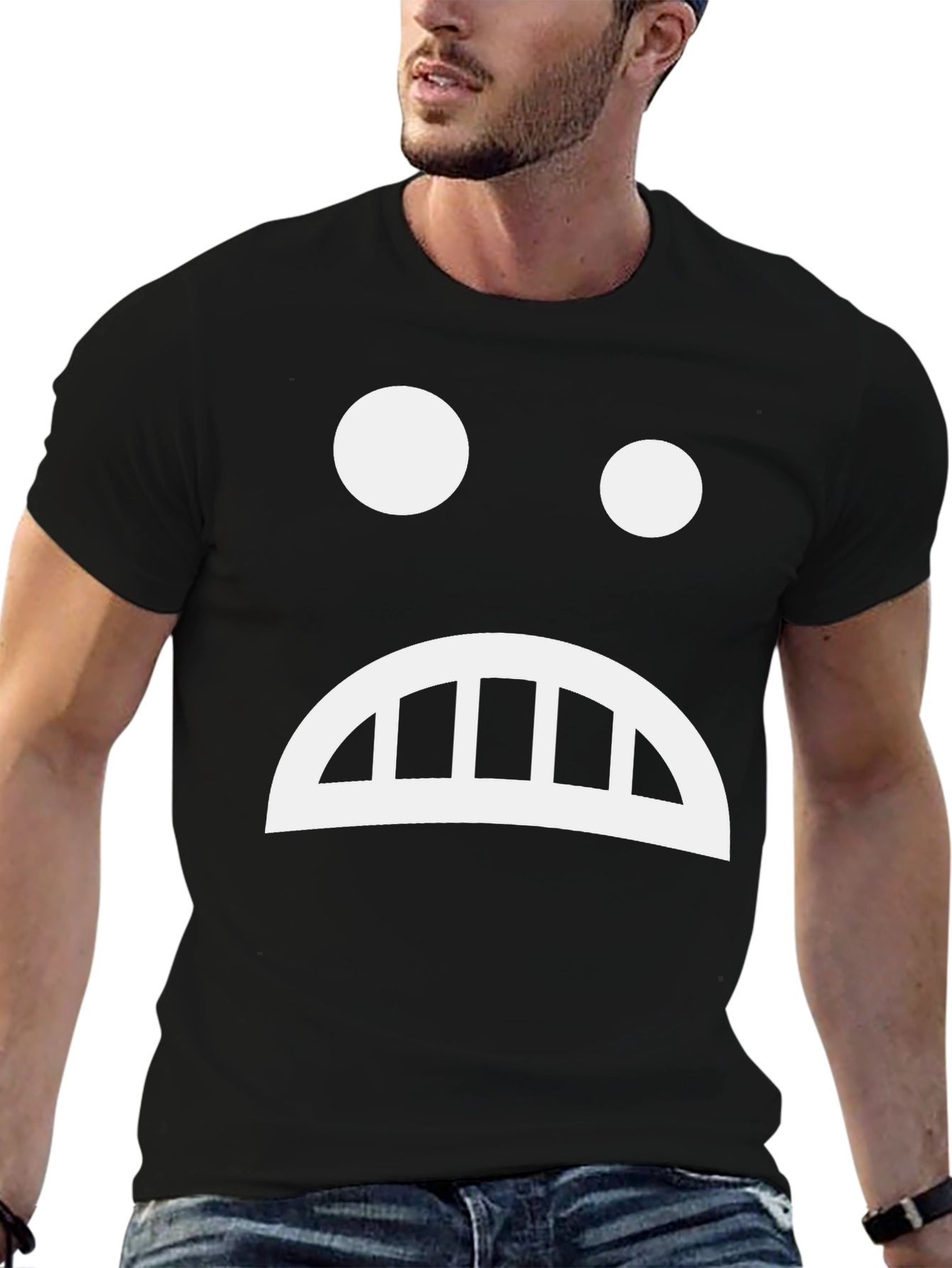 Black Sad Face Graphic Tee - Black Cotton T-Shirt view 6