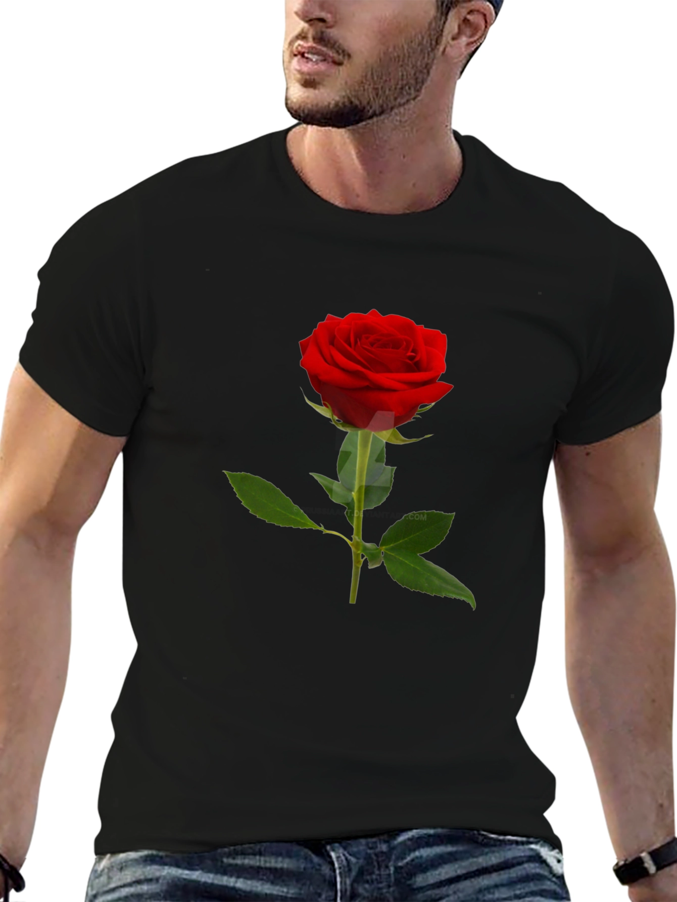 Black Classic Red Rose T-Shirt - Elegant Floral Design view 6
