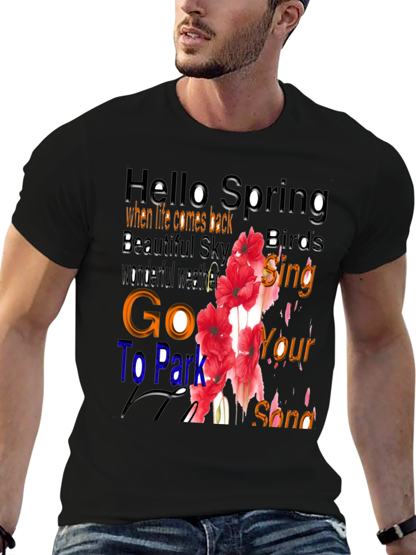 Black Hello Spring Floral Graphic T-Shirt view 6