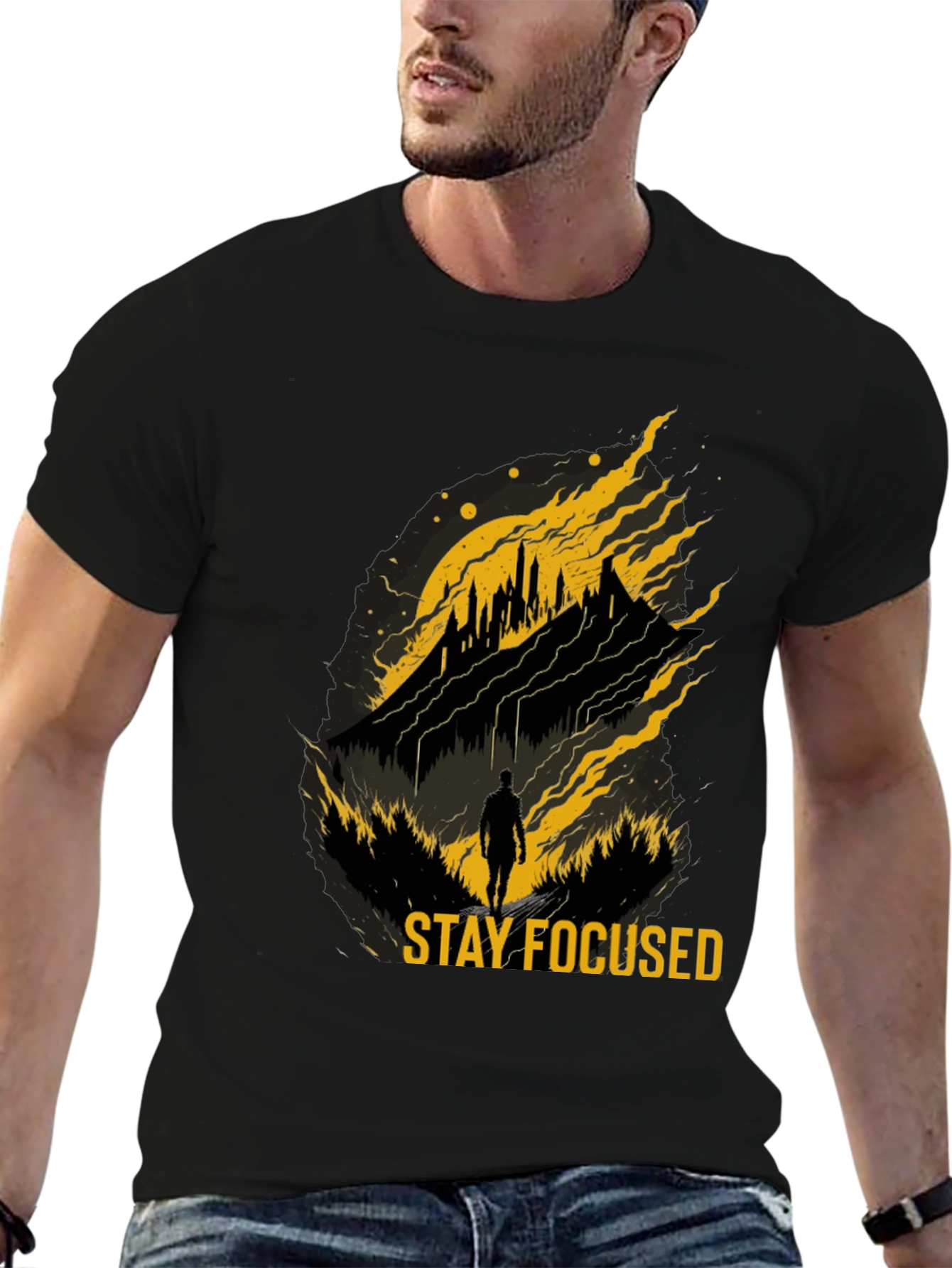 Black Stay Focused Graphic T-Shirt - Inspiring Design view 6