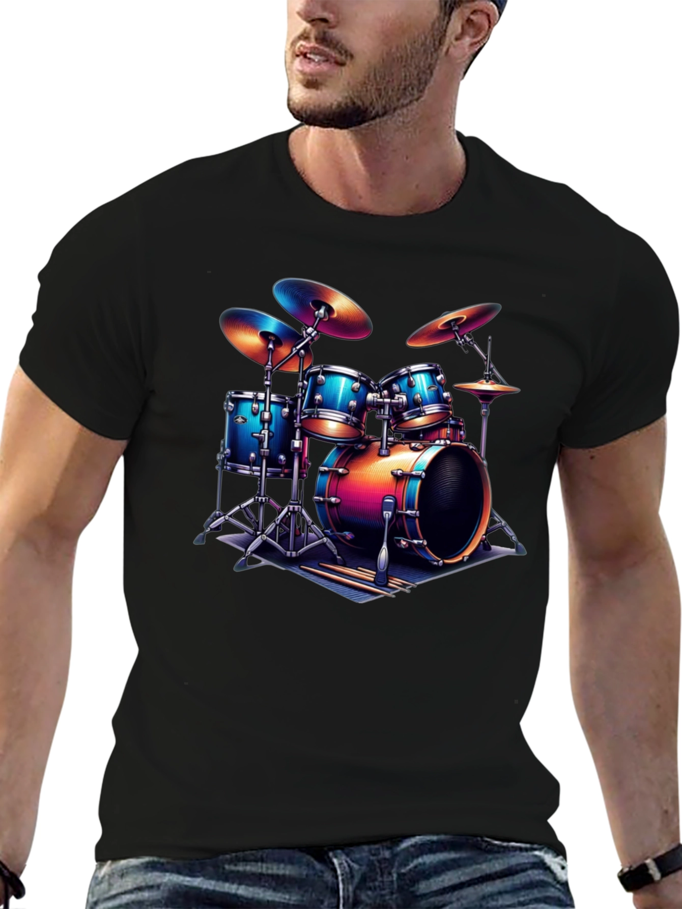 Black Drum Kit Graphic T-Shirt - Music Lover Tee view 6