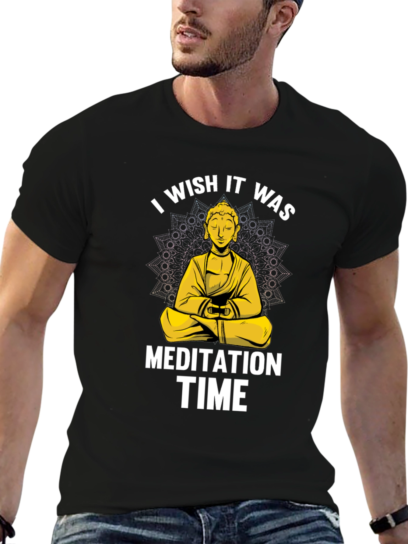 Black Meditation Time Buddha Graphic T-Shirt Relaxed Fit view 6