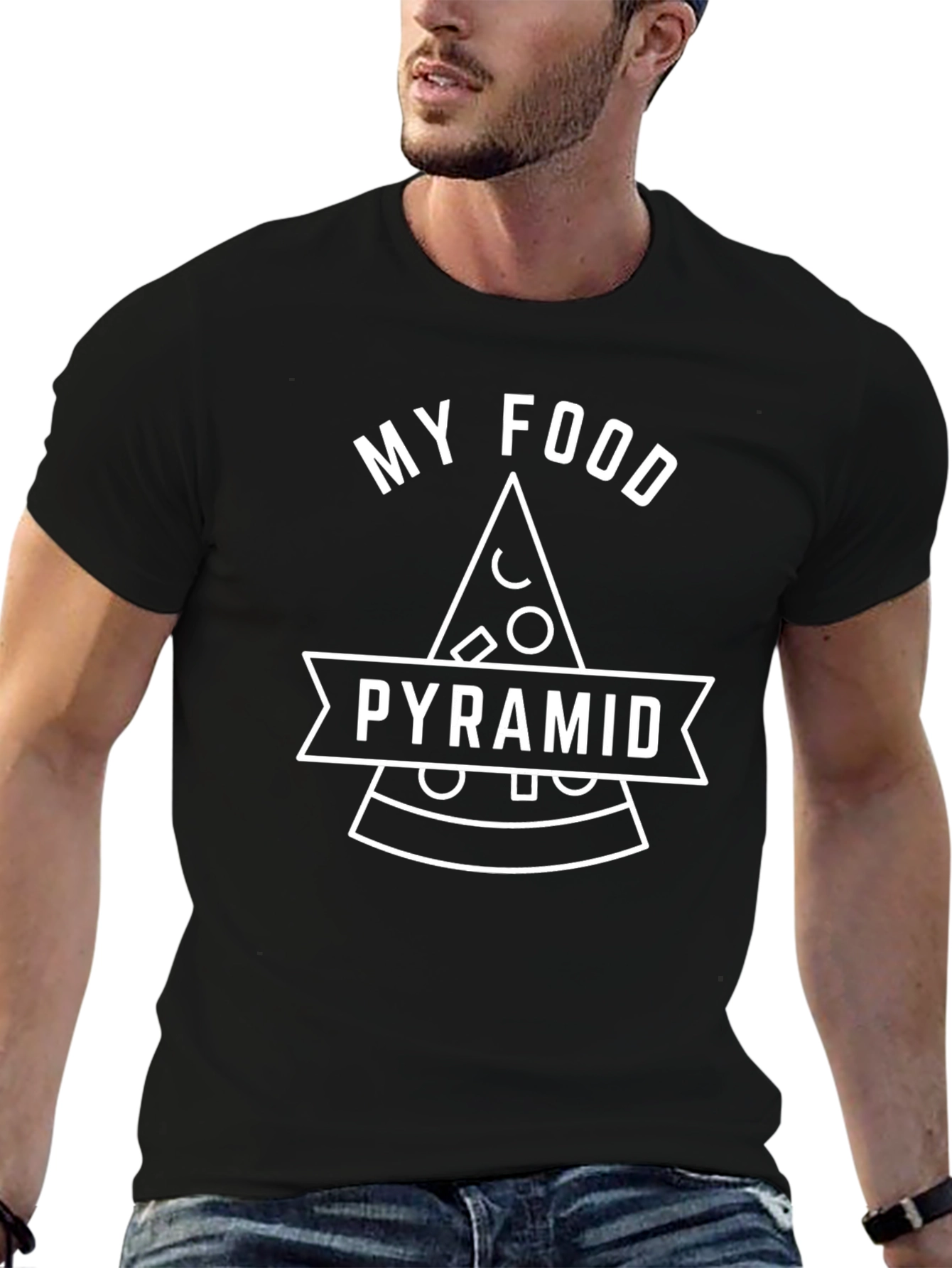 Black My Food Pyramid Pizza T-Shirt Funny Graphic Tee view 6