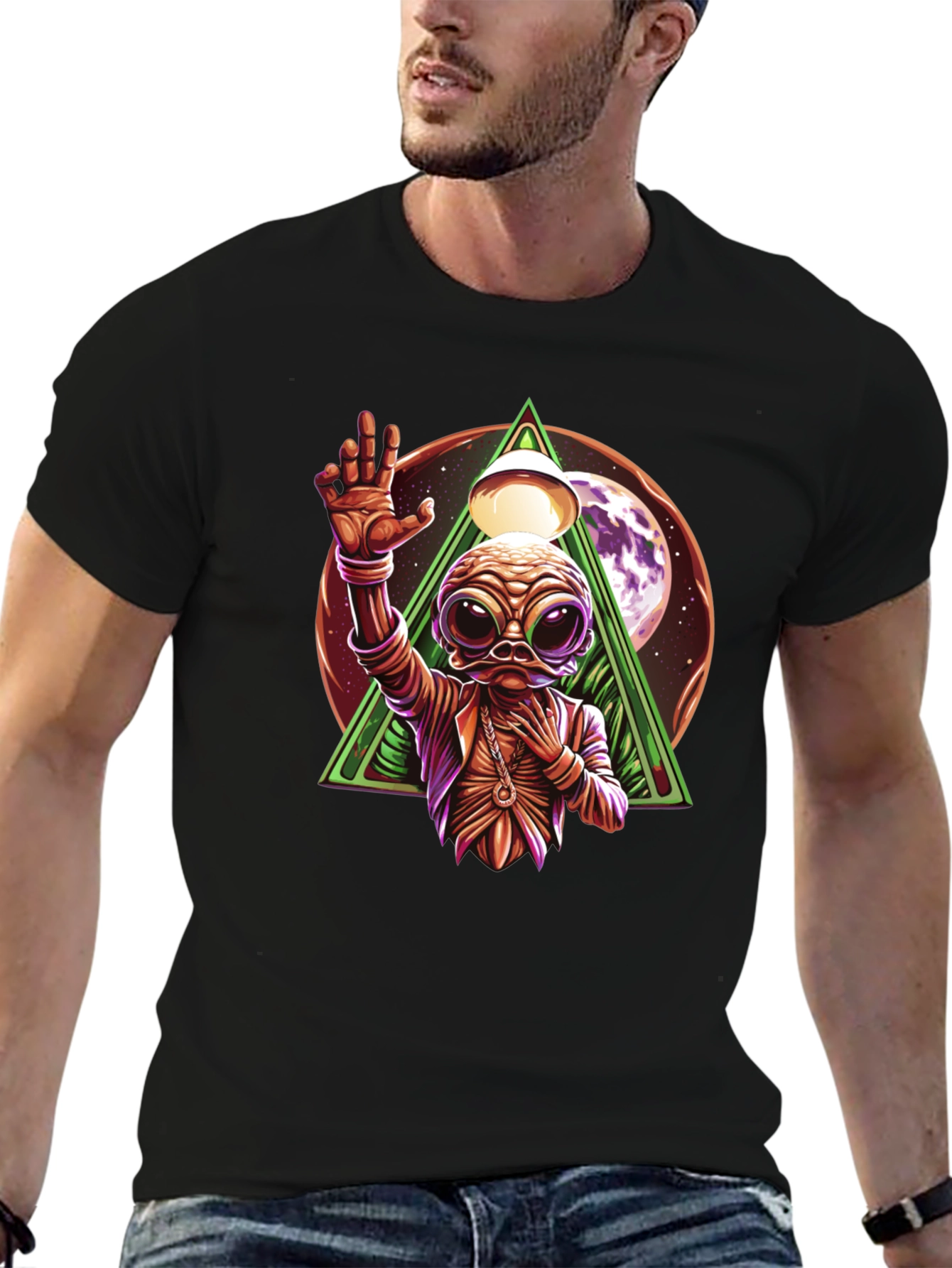 Black Alien Graphic Black T-Shirt - Unique Design view 6