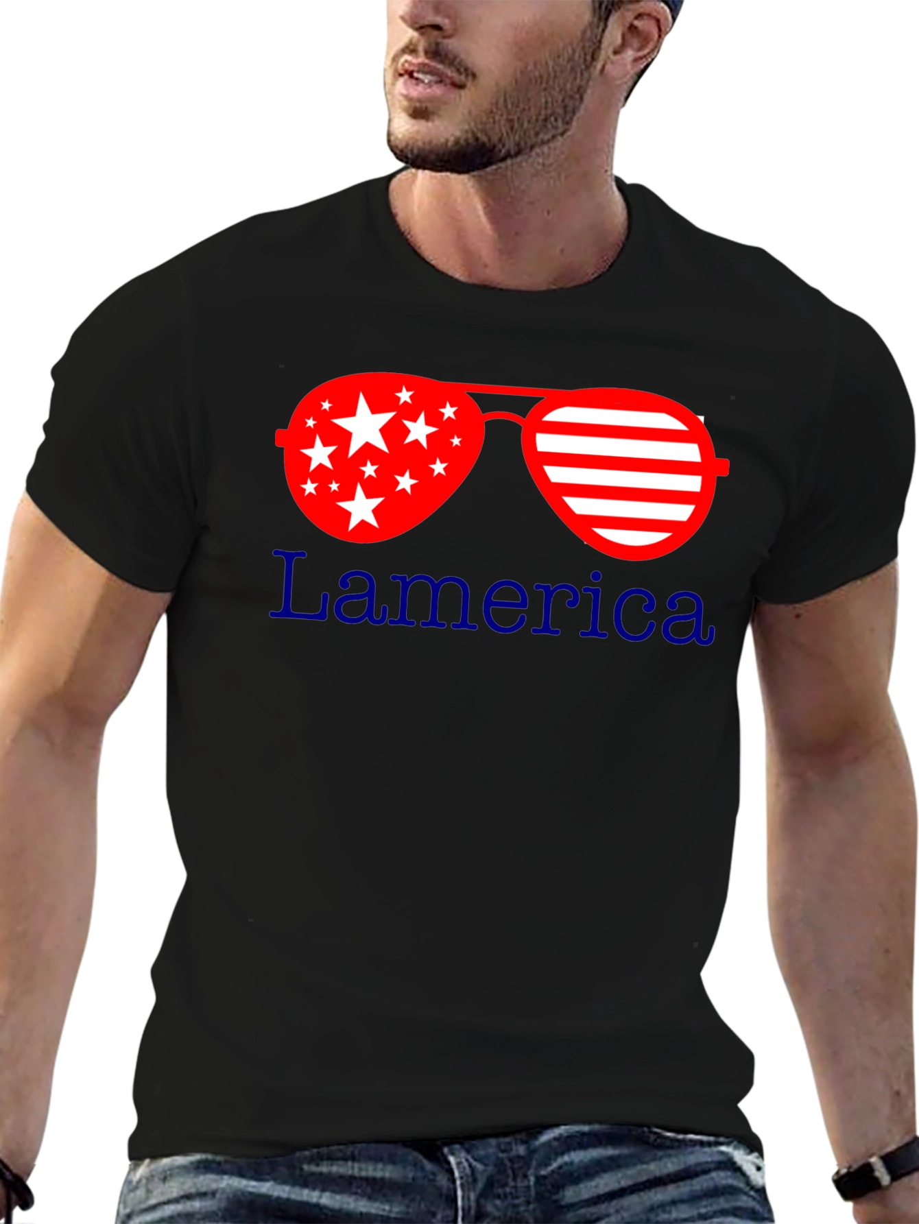 Black Patriotic Sunglasses T-Shirt: Lamerica Design view 6