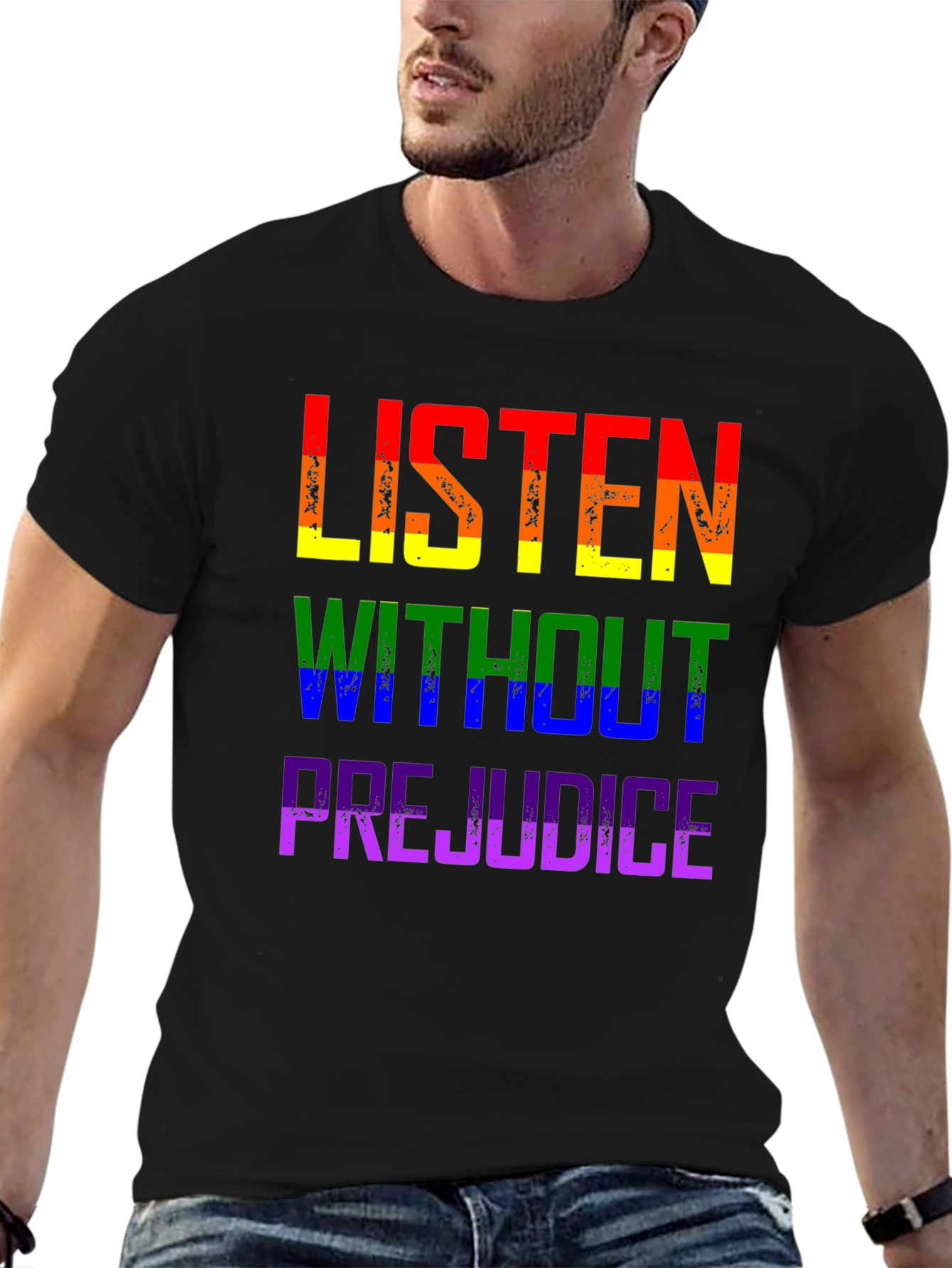 Black Listen Without Prejudice Pride Tee view 6