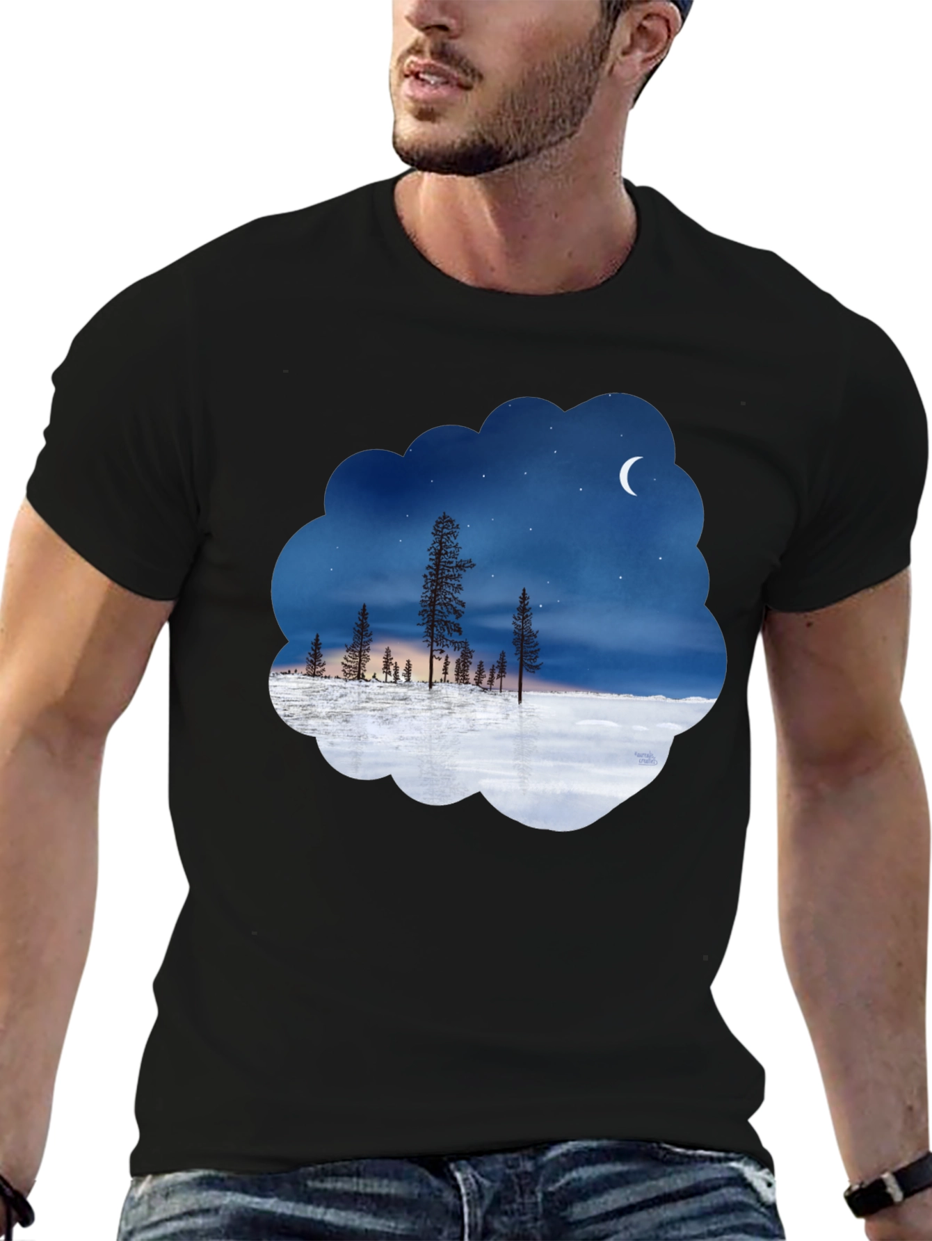 Black Night Sky Landscape Graphic Tee view 6