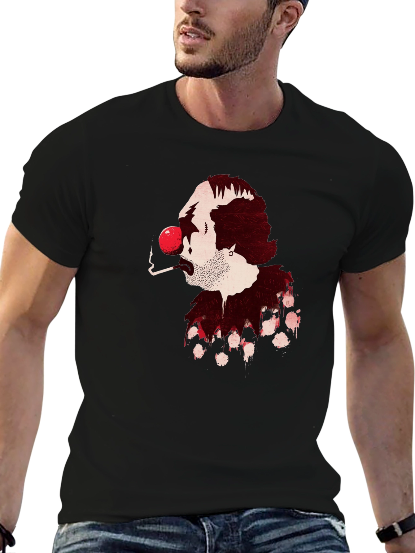 Black Smoking Clown Graphic Black T-Shirt view 6