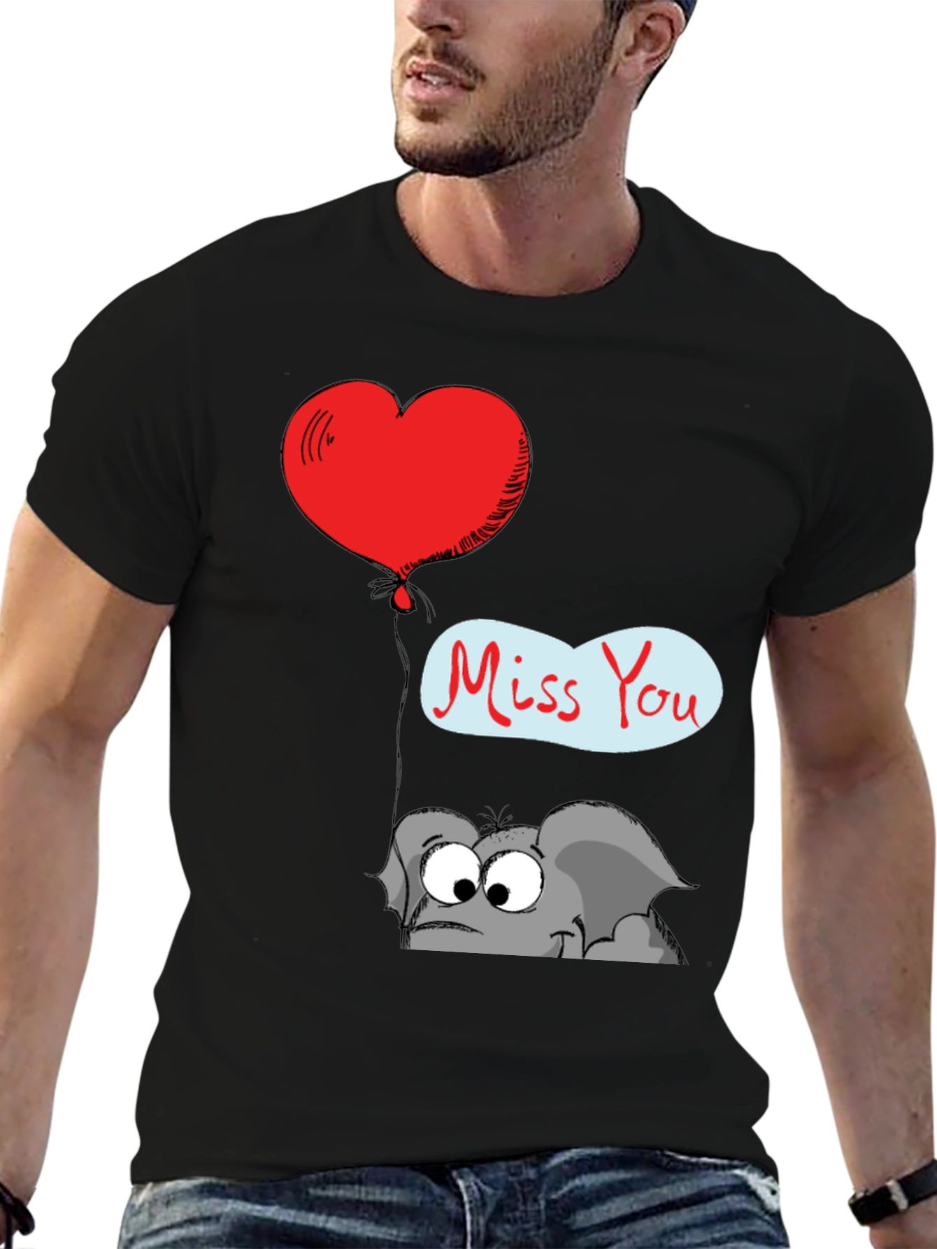 Black Cute Elephant Miss You T-Shirt view 6
