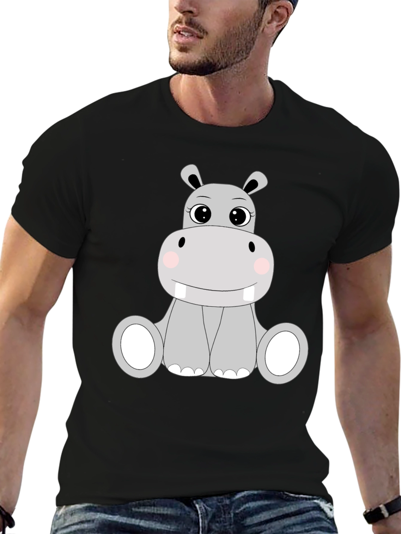 Black Cute Hippo Graphic Tee - Black view 6