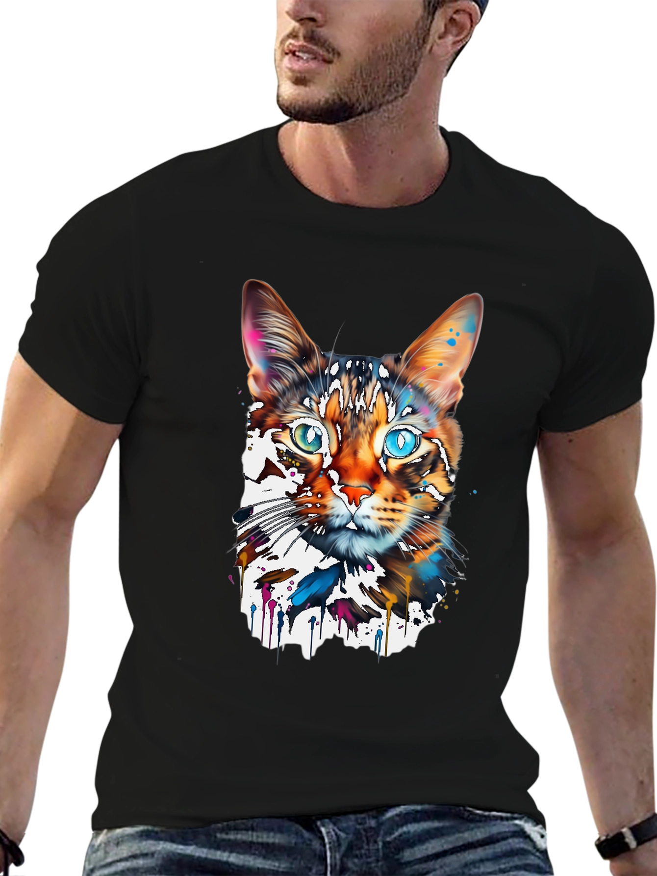 Black Abstract Cat Graphic Tee - Modern Art T-Shirt view 6