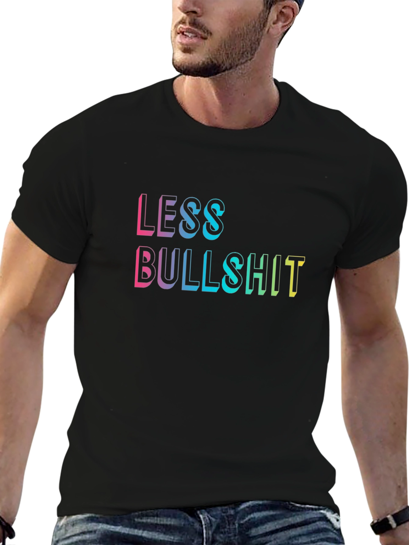 Black Less Bullshit Graphic Tee - Black Casual T-Shirt view 6