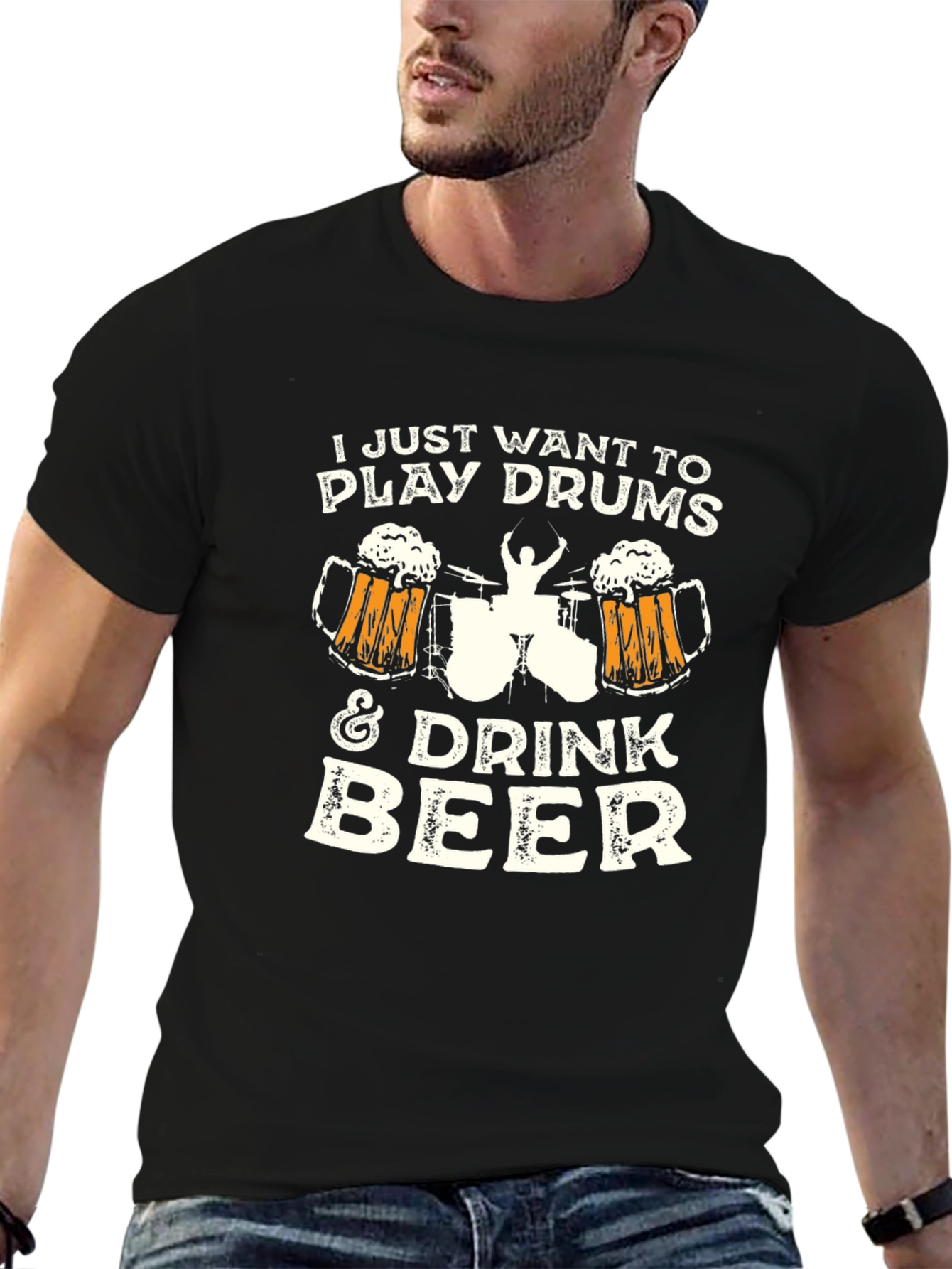 Black Play Drums & Drink Beer Graphic T-Shirt view 6