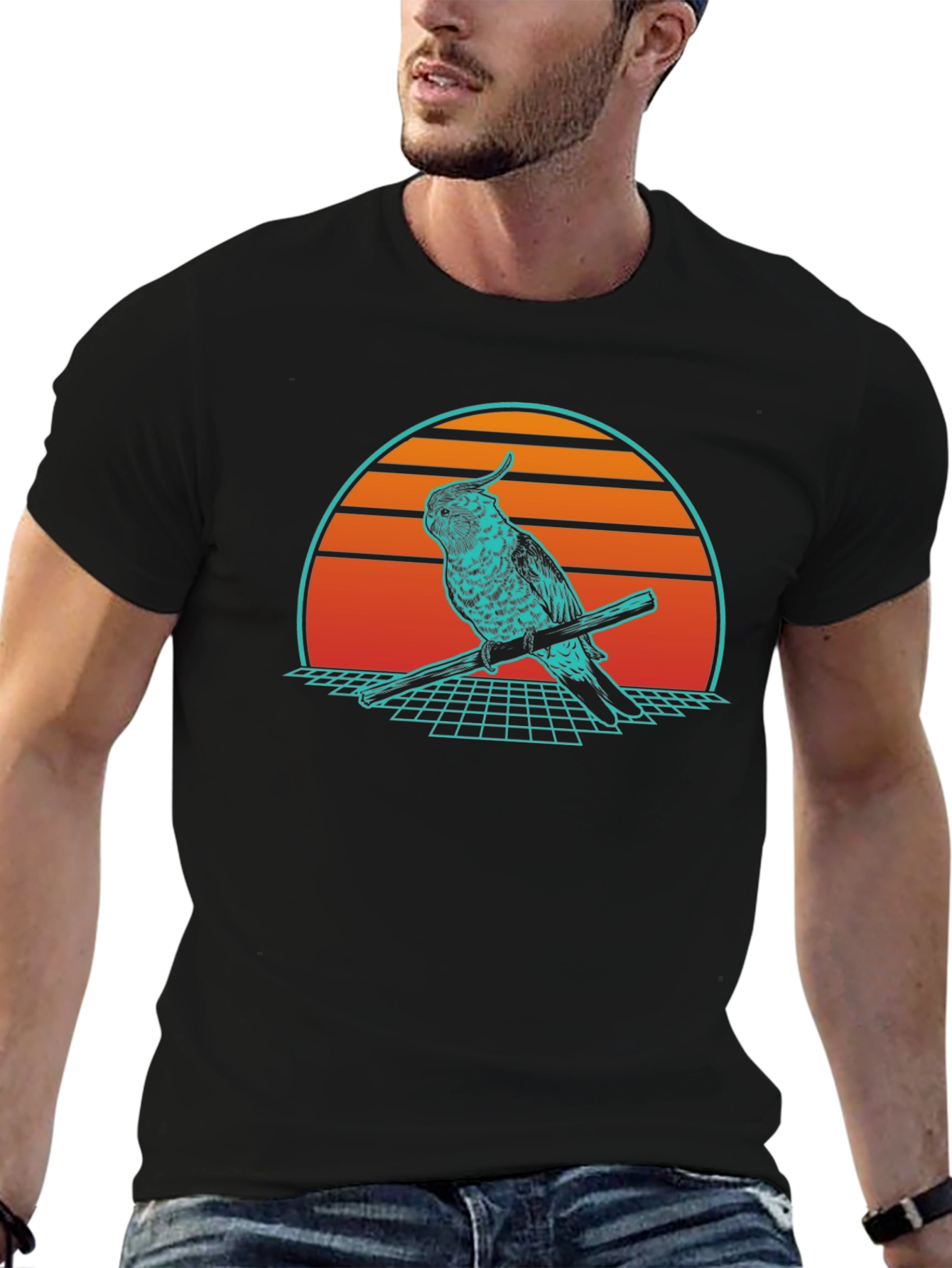 Black Retro Parrot Graphic Tee - Vintage Style T-Shirt view 6