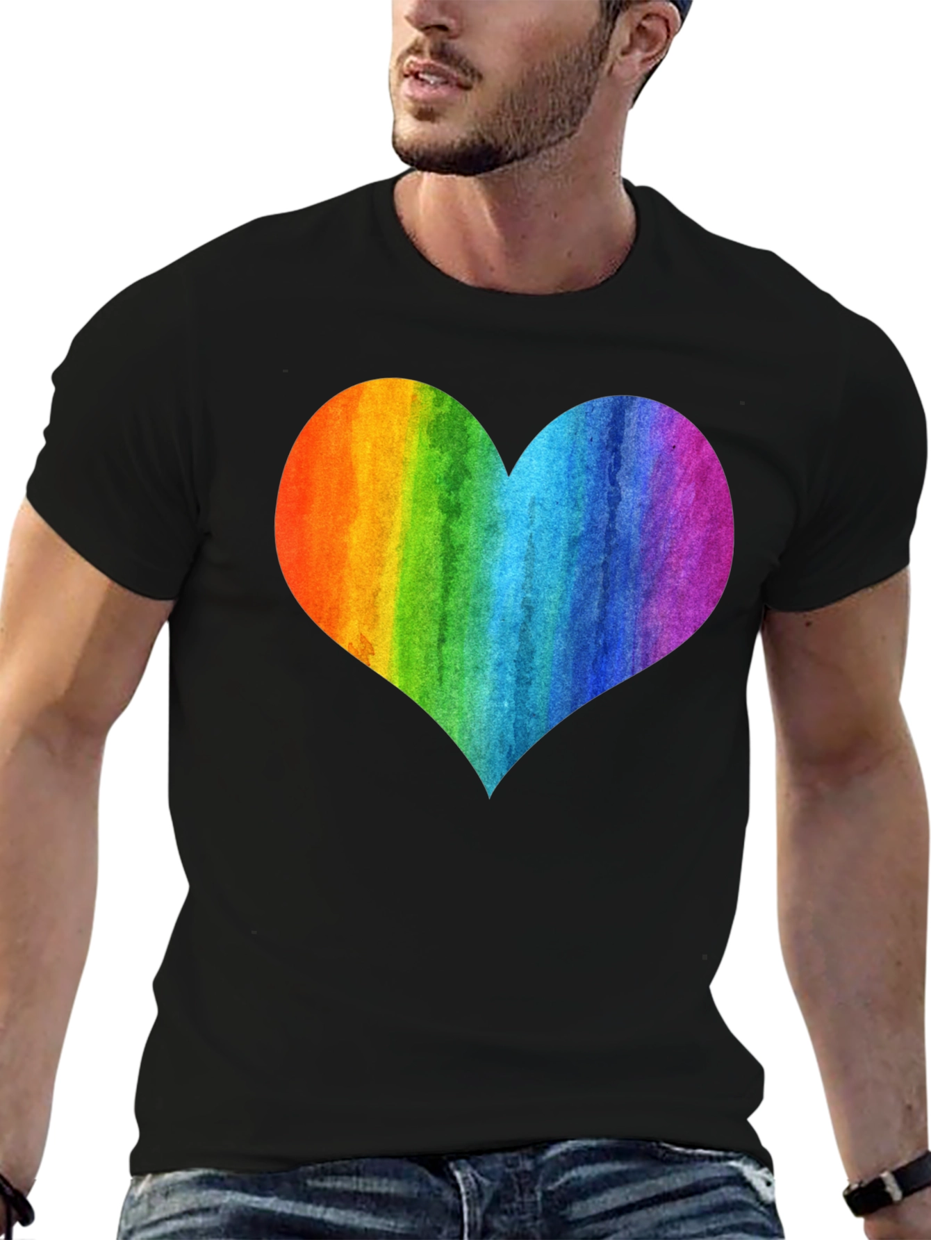 Black Rainbow Heart Graphic Black T-Shirt view 6