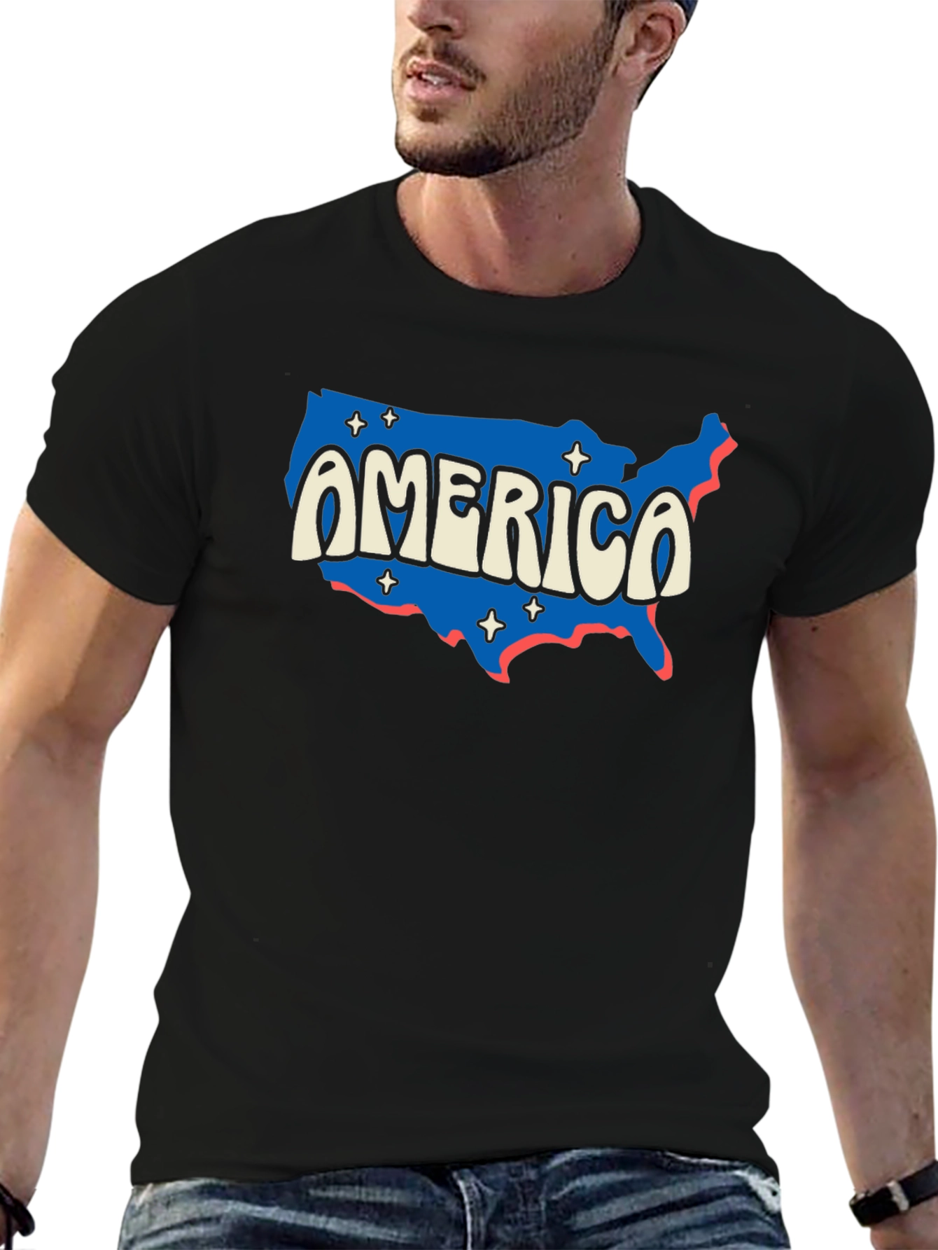 Black Retro America Map Graphic T-Shirt view 6