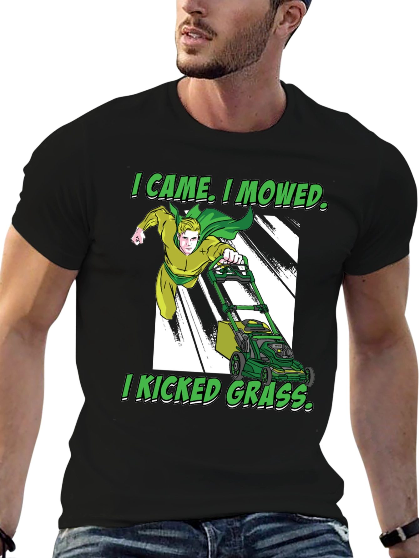 Black I Came I Mowed T-Shirt, Lawn Care Humor view 6
