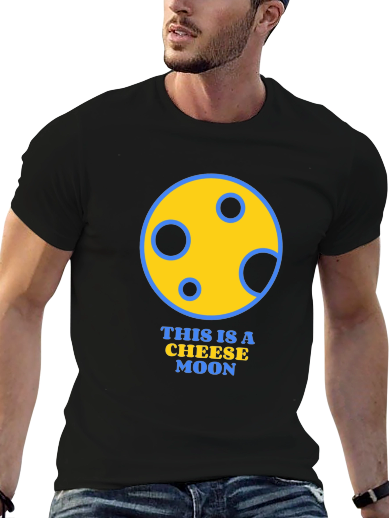 Black Cheese Moon Graphic T-Shirt - Funny Novelty Tee view 6