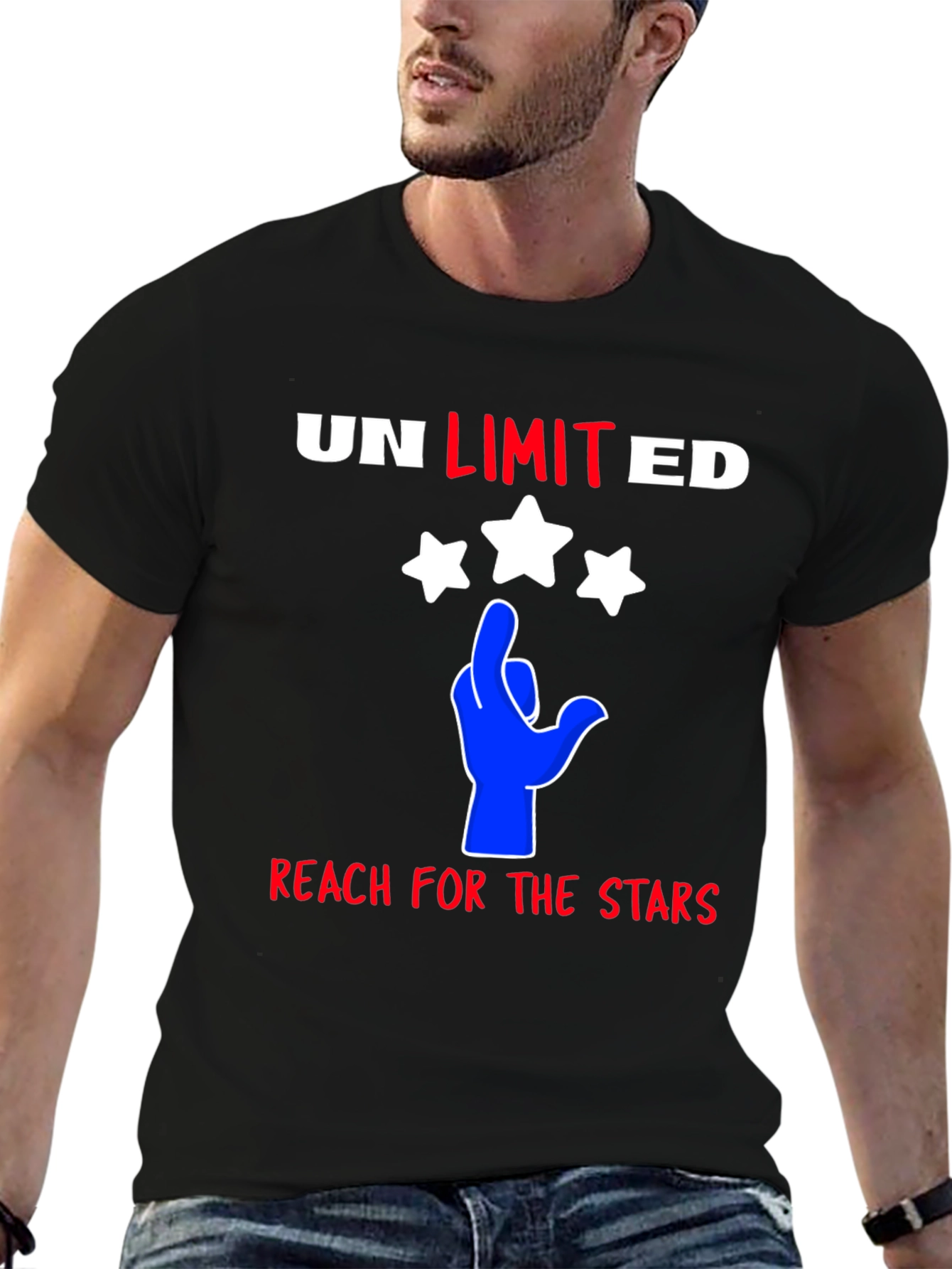 Black Unlimited Reach T-Shirt - Patriotic Hand Stars view 6