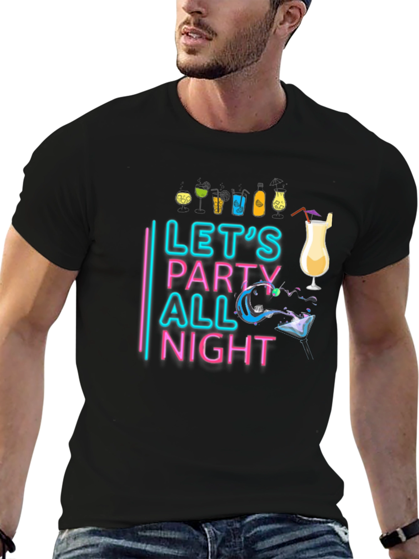 Black Let's Party All Night Black T-Shirt view 6