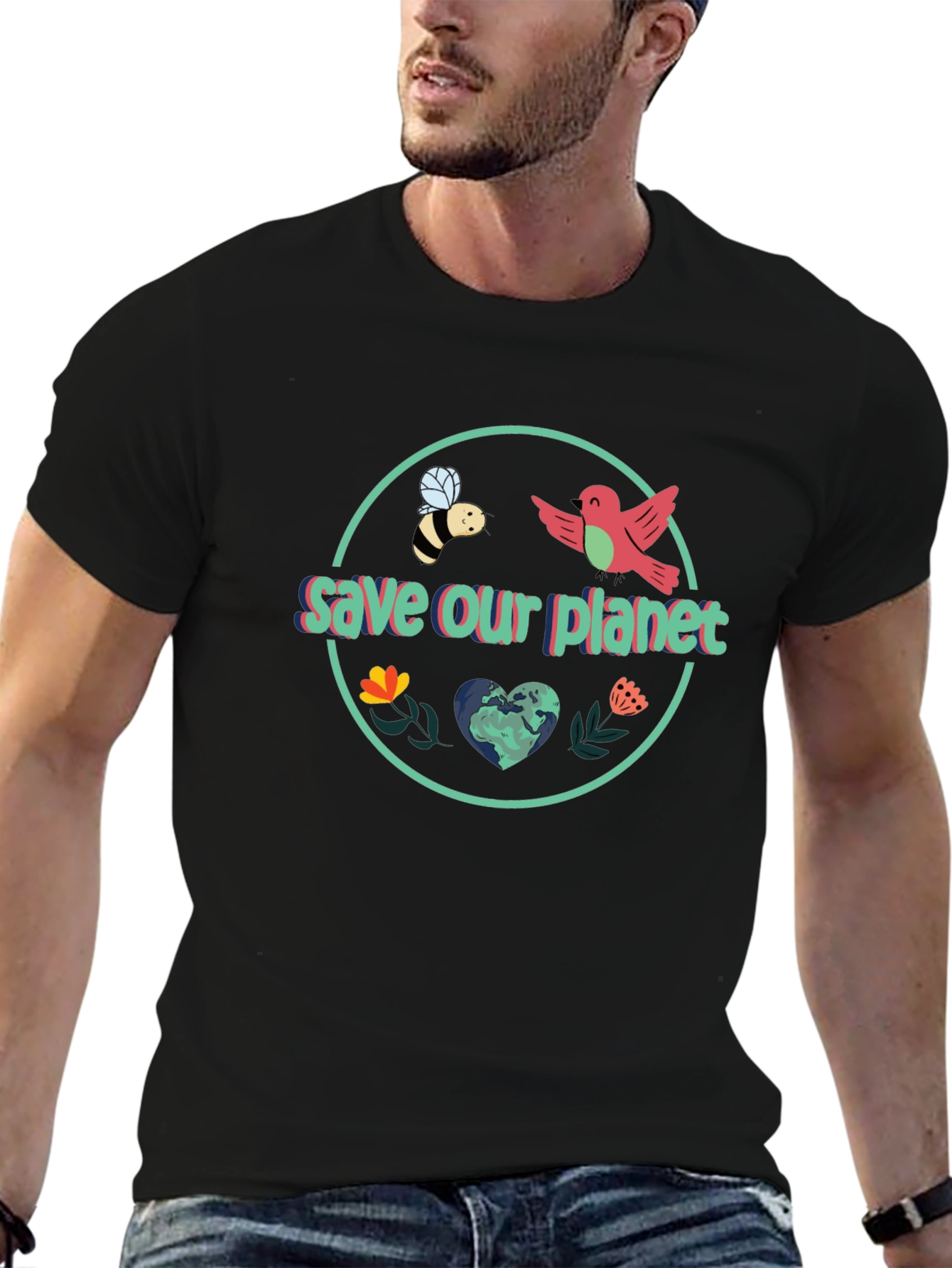 Black Save Our Planet Graphic T-Shirt view 6