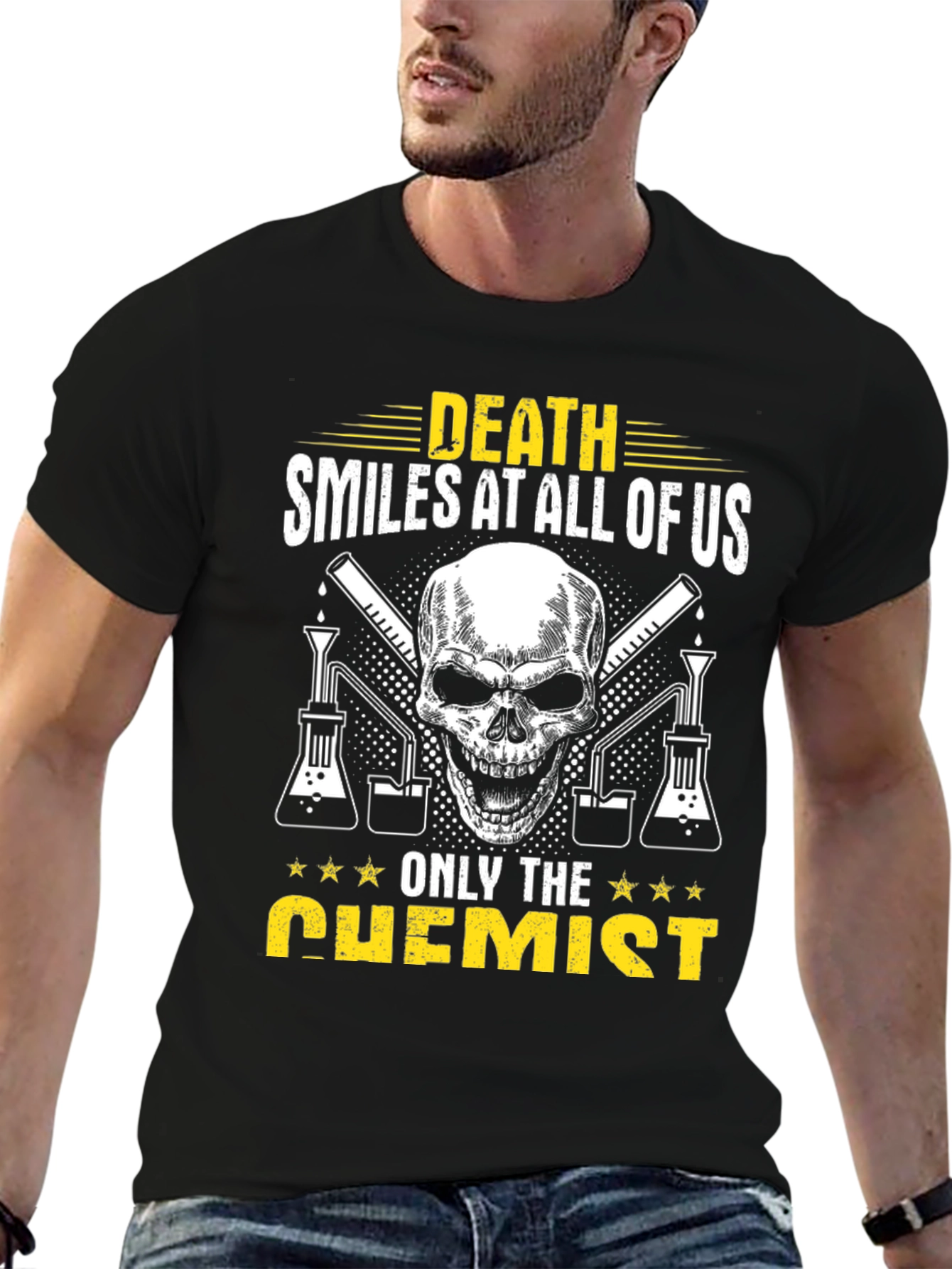 Black Death Smiles at All Of Us Chemist T-Shirt view 6
