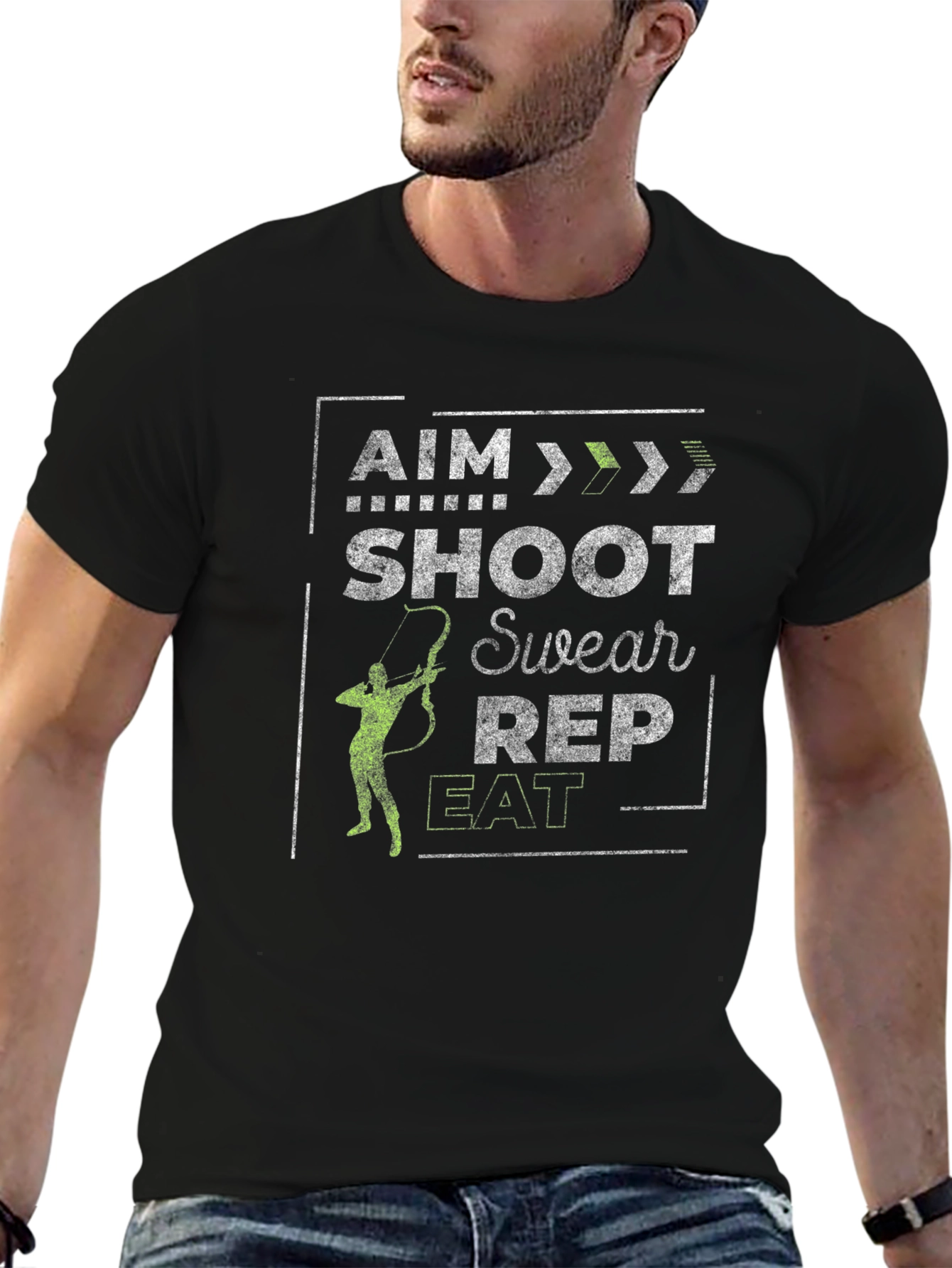 Black Archer T-Shirt - Aim, Shoot, Swear, Rep, Eat view 6