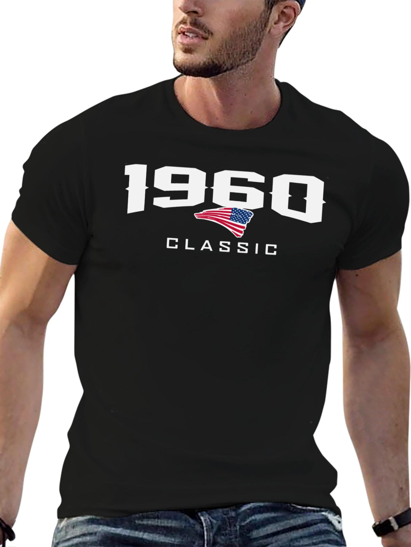Black 1960 Classic Patriotic T-Shirt view 6