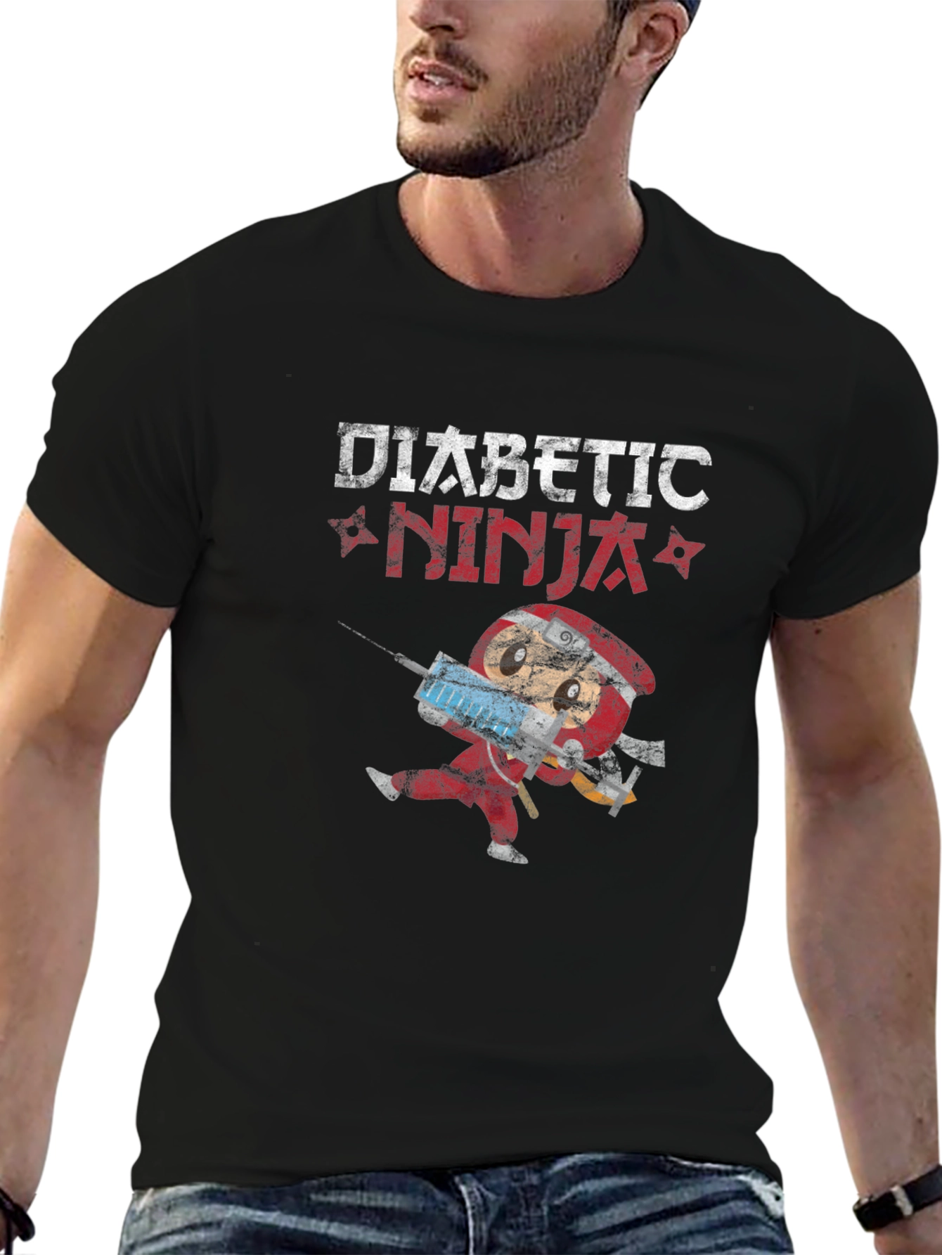 Black Diabetic Ninja Novelty T-Shirt view 6